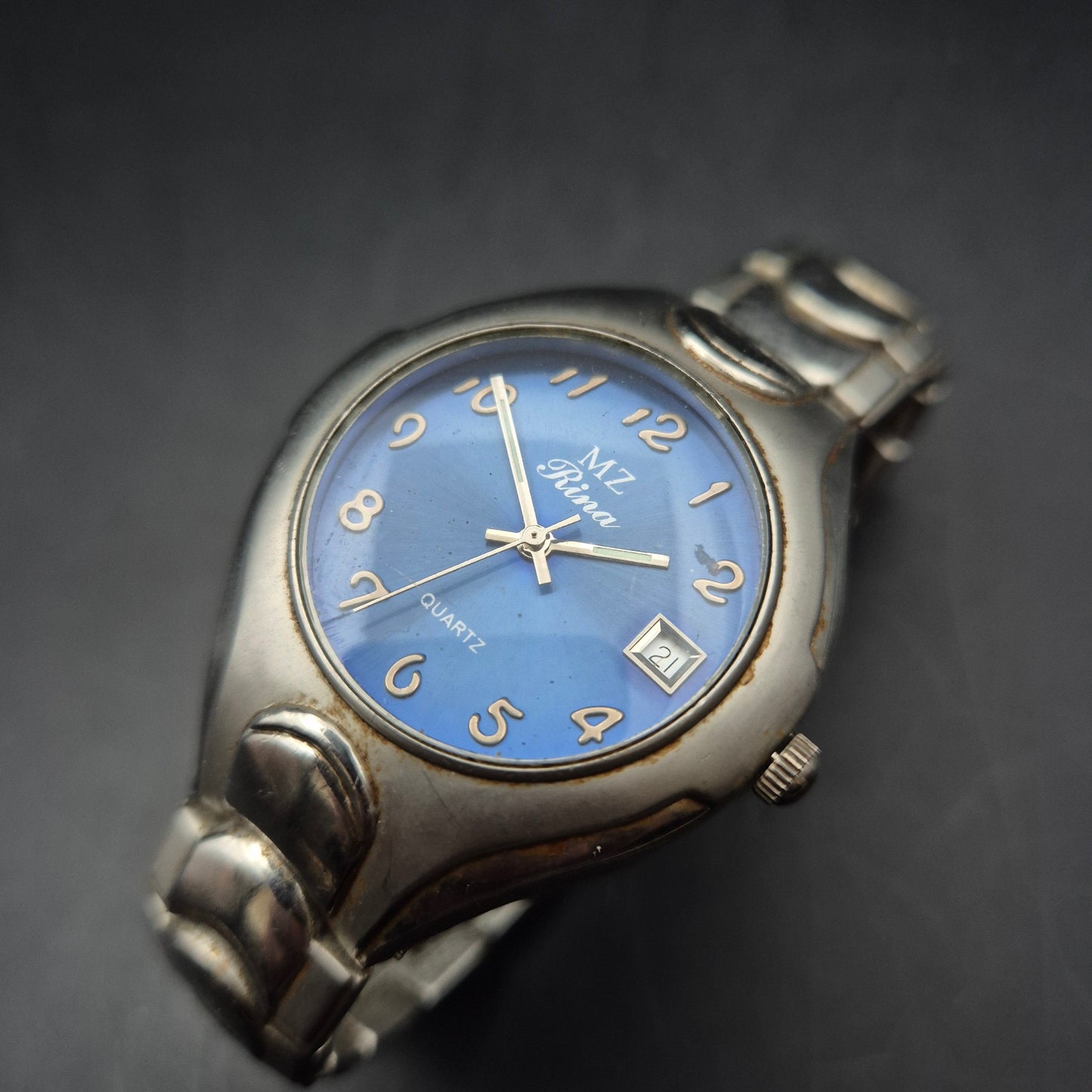 Vintage MZ Rina Quarz Armbanduhr | Blaues Zifferblatt & Datum - Bild 7