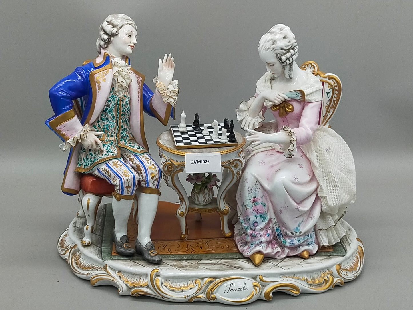 Limoges Porzellan Figur Paar Schach Szene handarbeit signiert