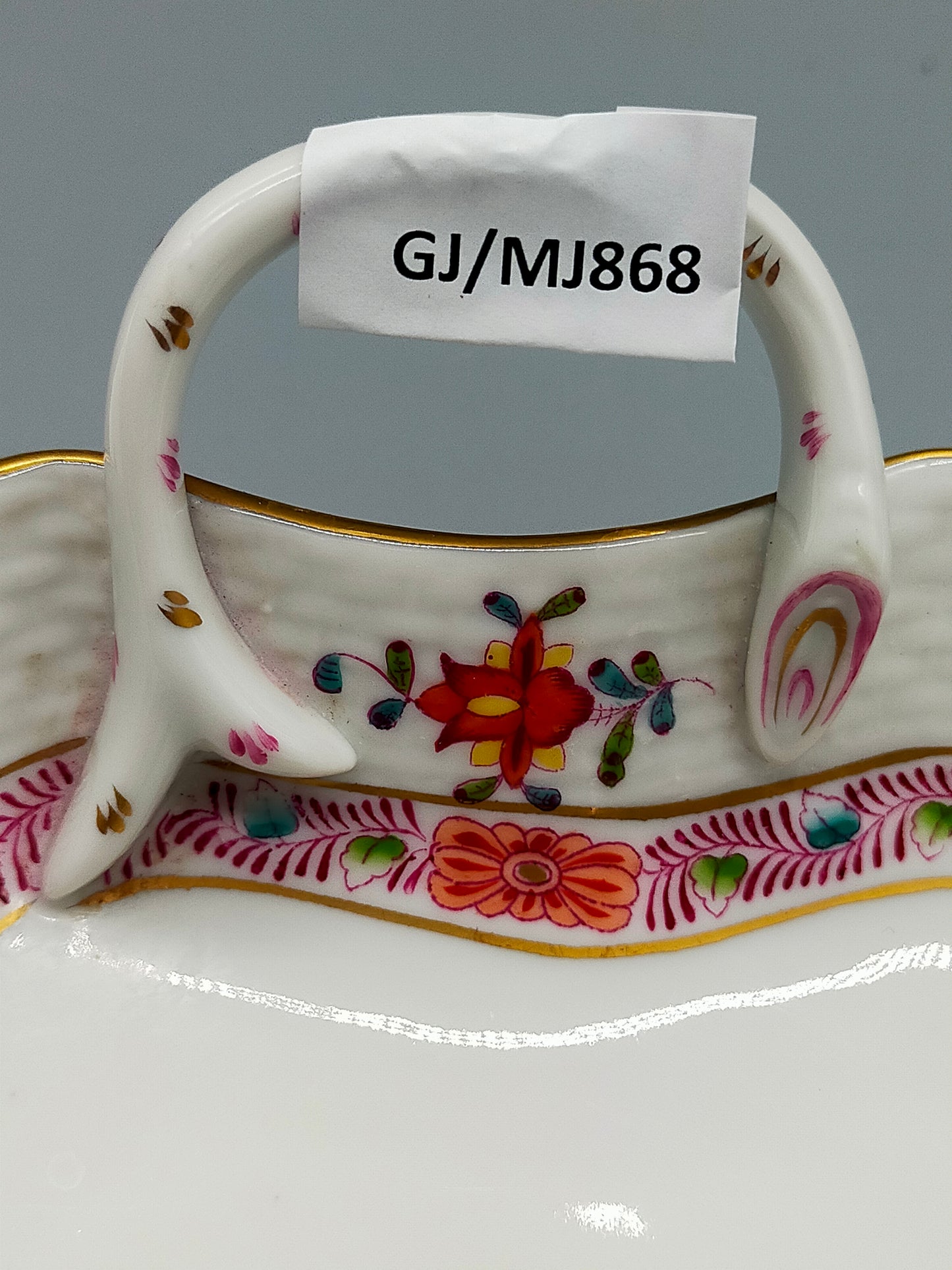 Herend Apponyi Purpur Blattschale Edle Porzellan Schale mit Griff