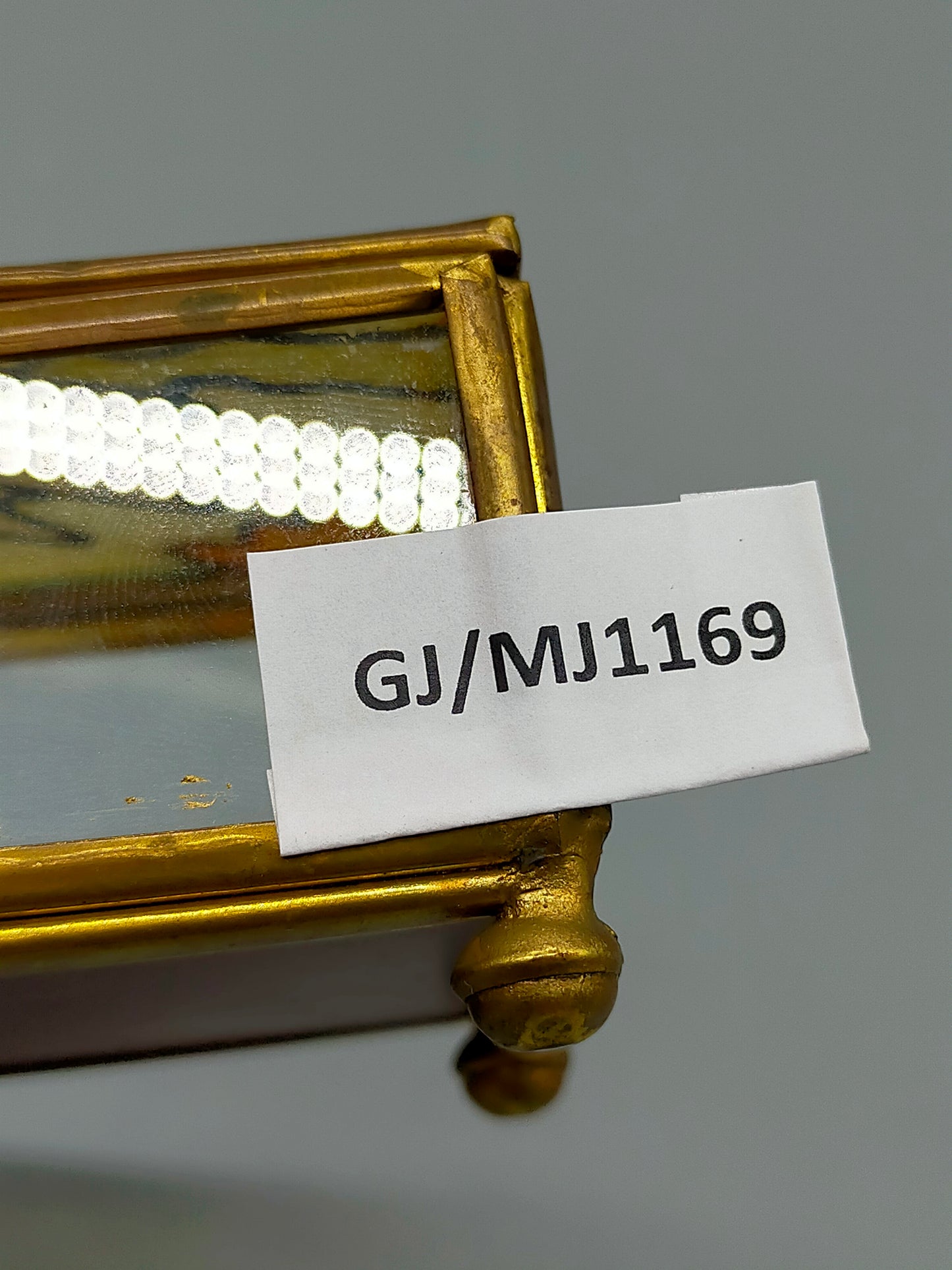 Antike Glas Schatulle mit Vogel Motiv Messing Schmuckkästchen