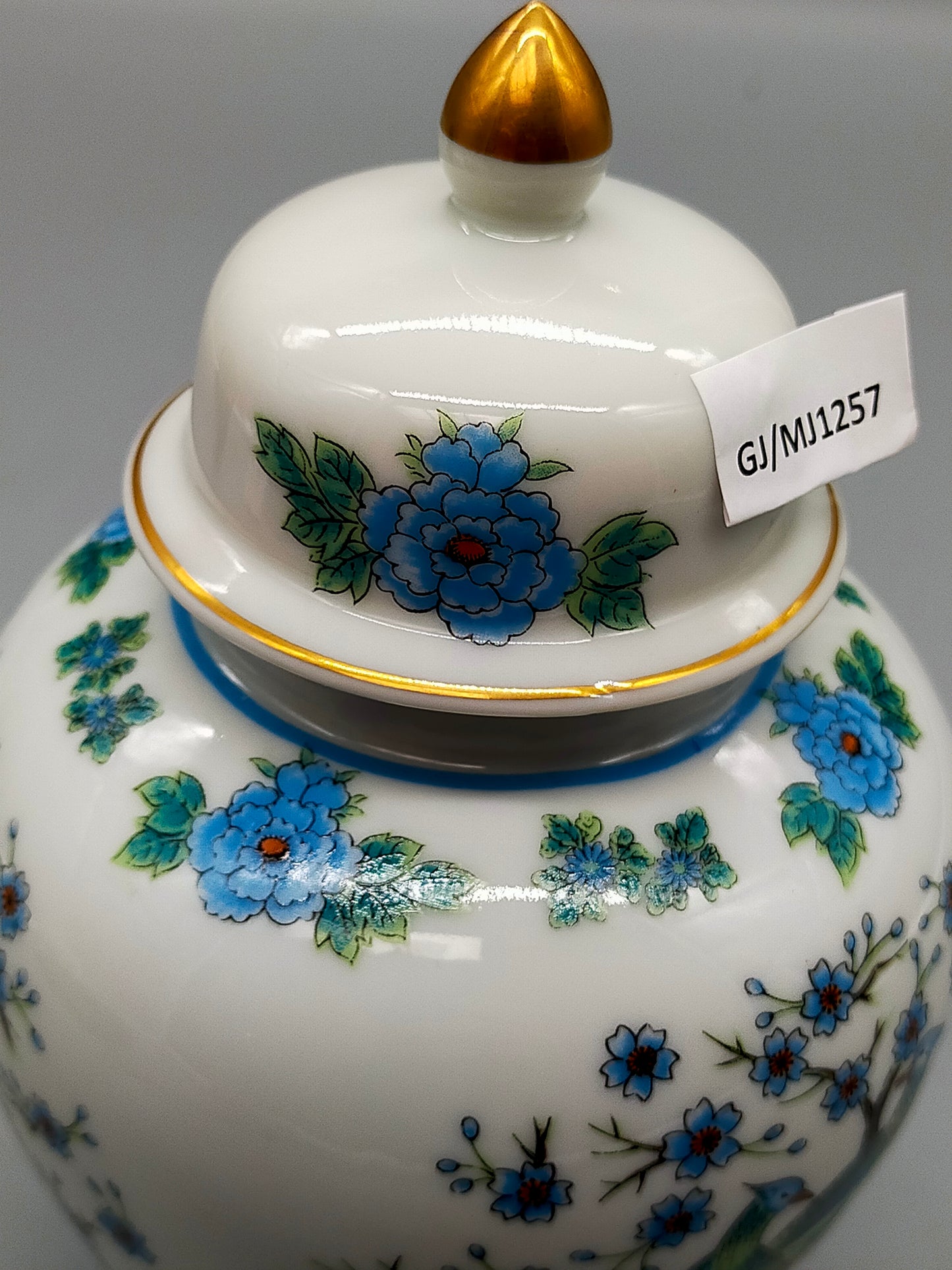 Elegante FHH Deckelvase Handbemaltes Porzellan mit Vogelmotiv