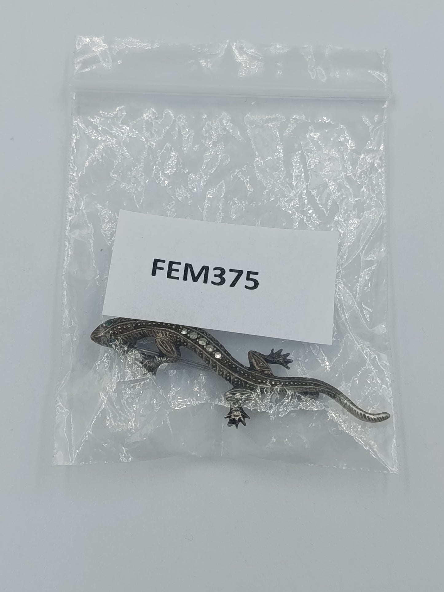 835er Silber Echsen-Brosche mit Markasiten