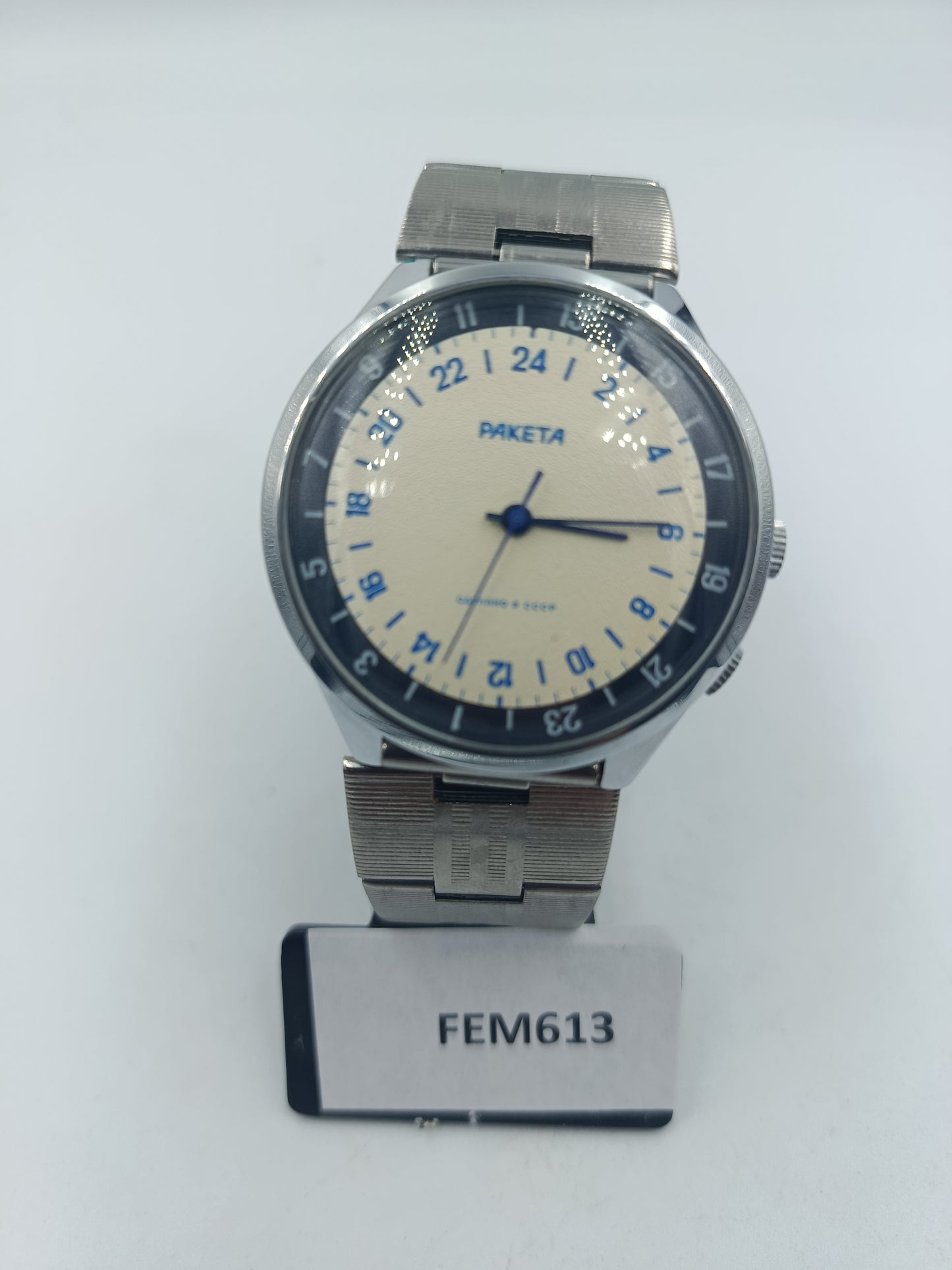 Paketa 24 Stunden Armbanduhr Mechanisch Edelstahl Beige Blau Vintage Herren Uhr