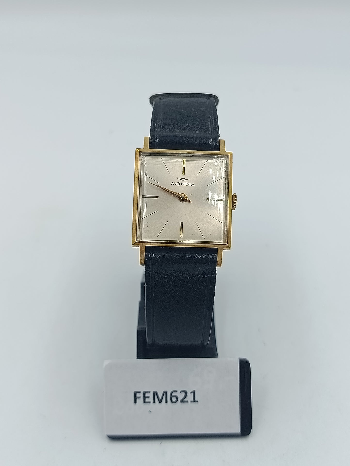 Mondia Swiss Vintage Herren Armbanduhr Rechteck Handaufzug Goldoptik Lederband