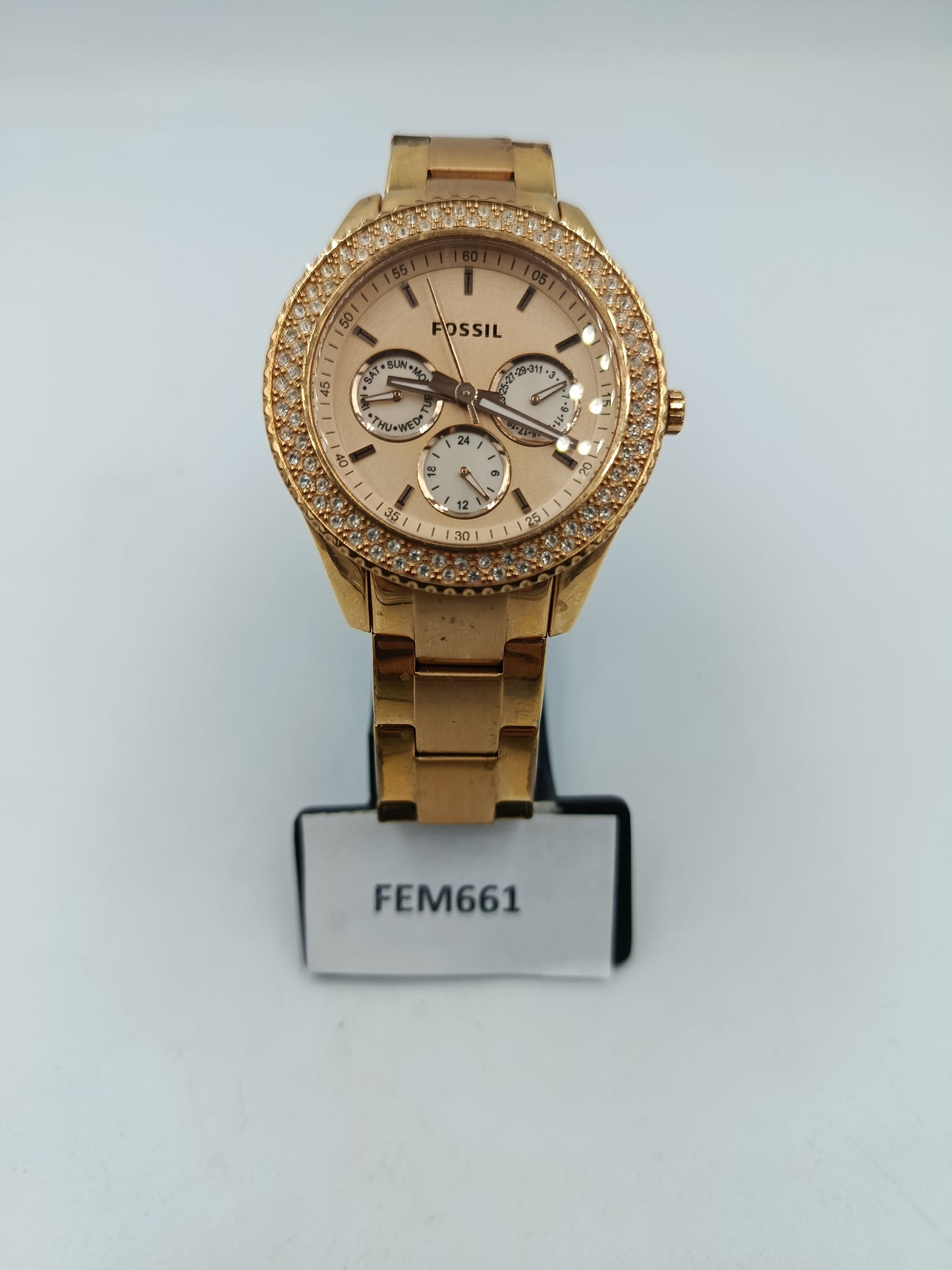 Fossil Armbanduhr Roségold Edelstahl Strass Chronograph Stilvoll