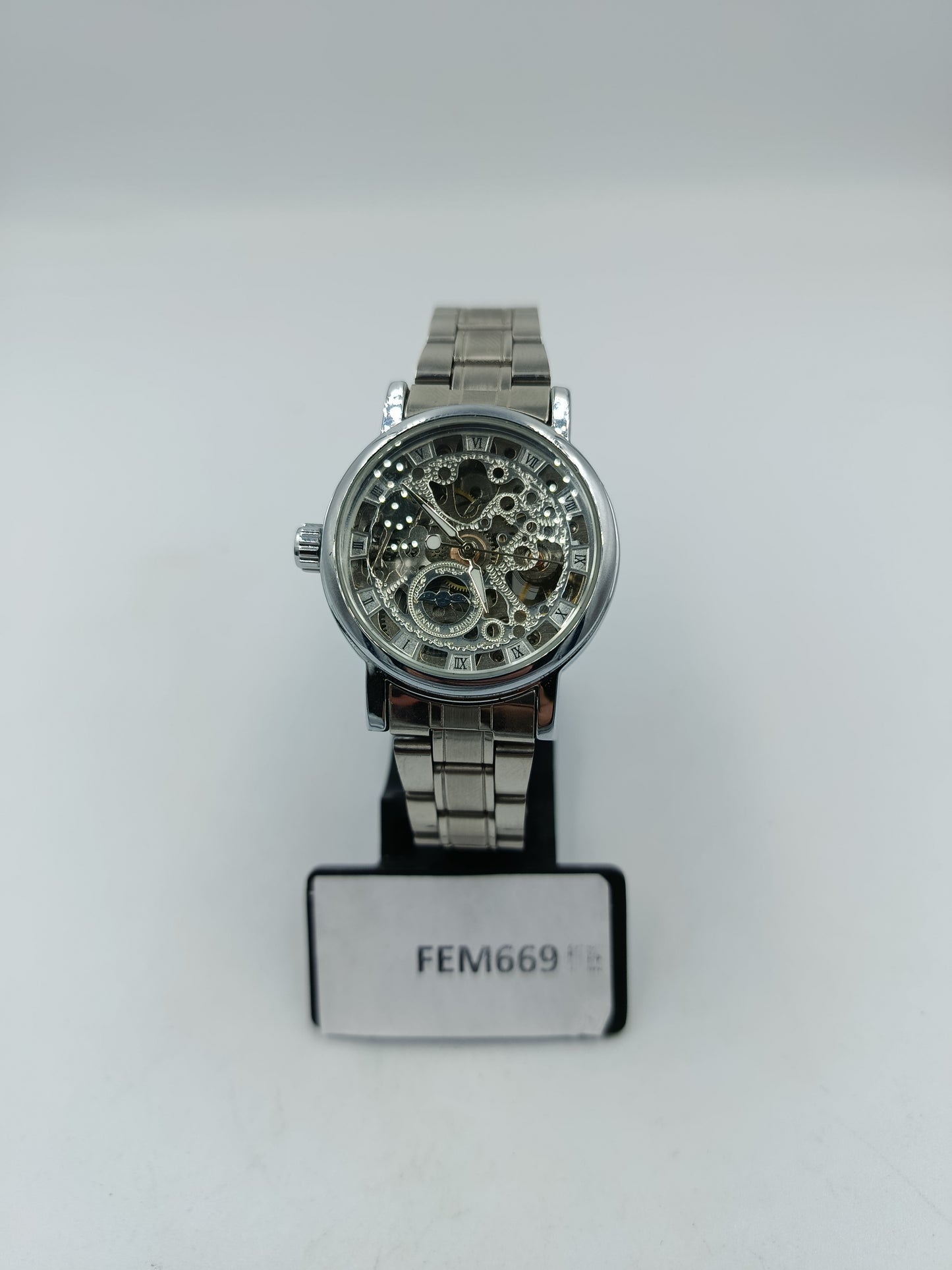 Herren Automatikuhr Silberfarben mit Skelett Zifferblatt