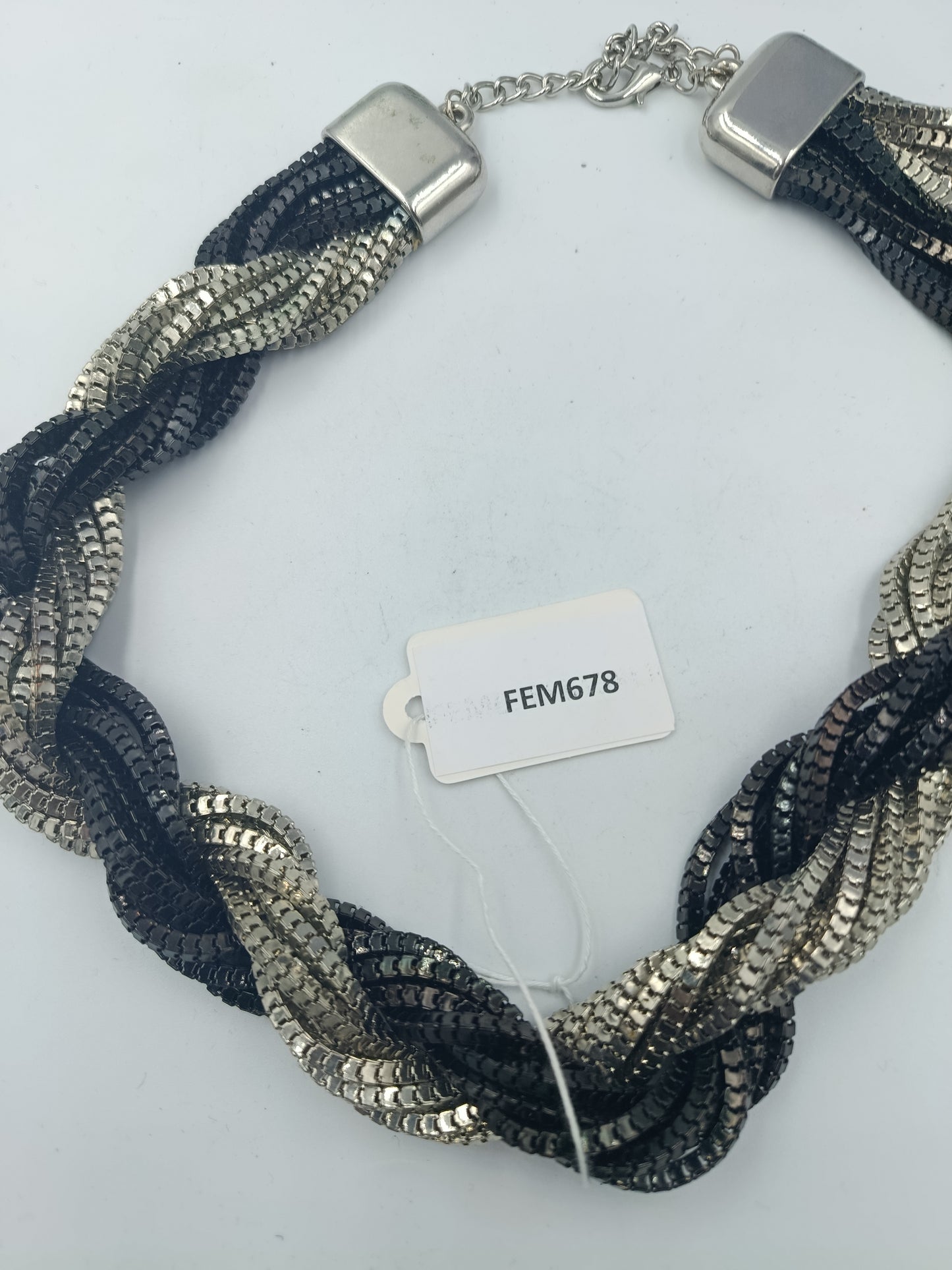 Statement Halskette Schwarz Silber Geflochten Metalloptik