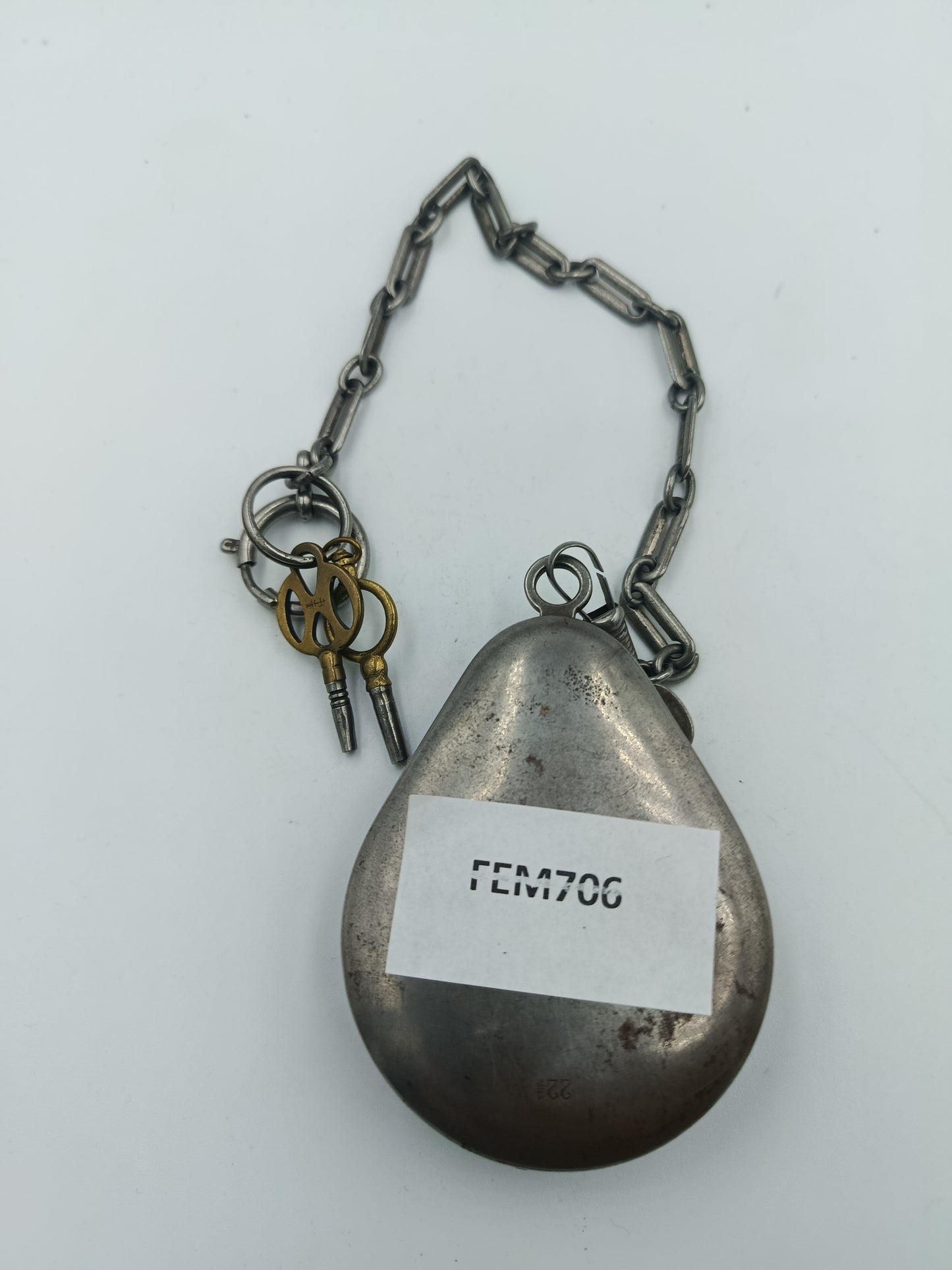 Antike Schlüsselaufzug Taschenuhr Primus mit Kette und Schlüsseln