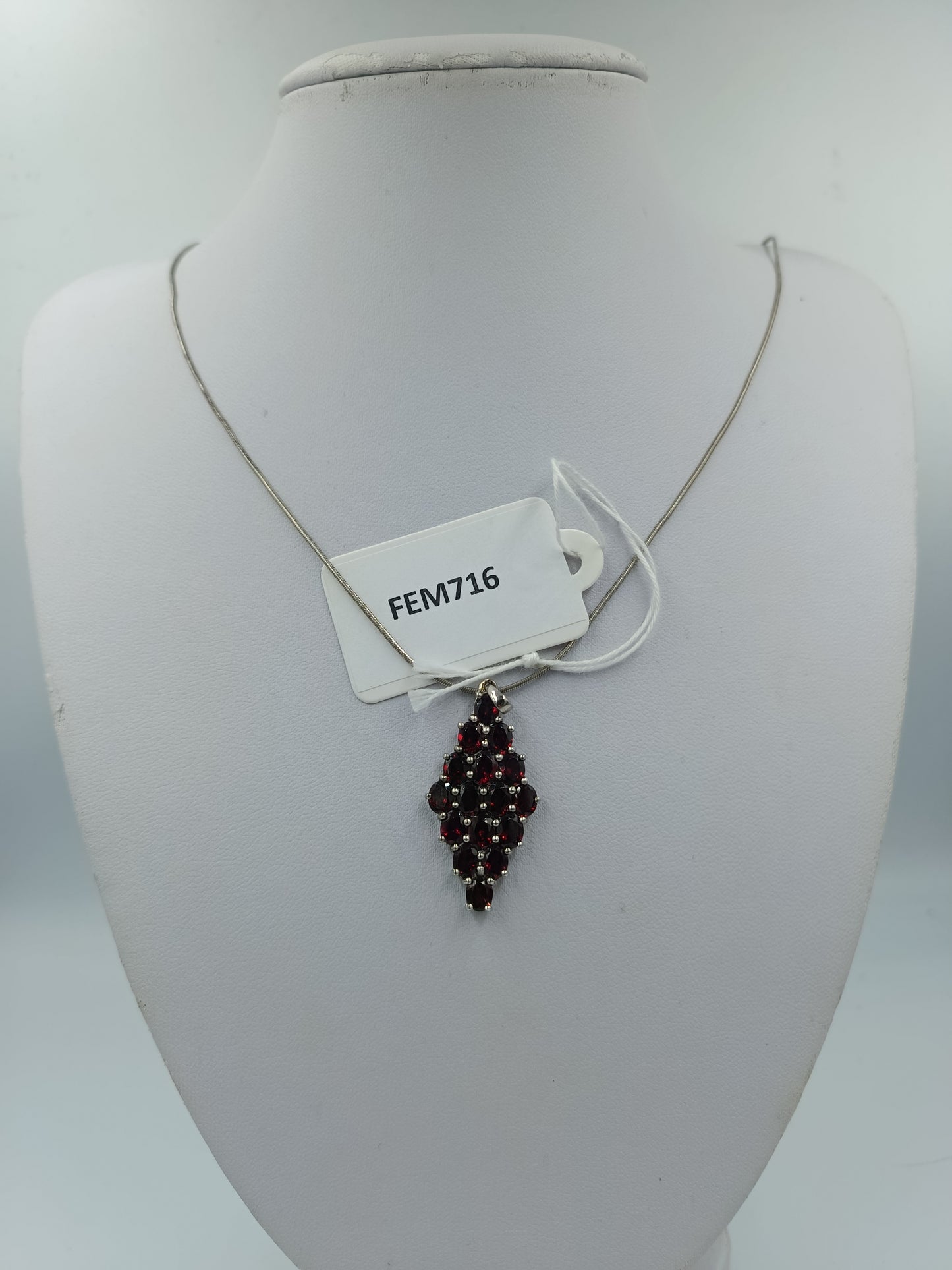 925 Silber Kette mit rotem Stein Anhänger Vintage Stil