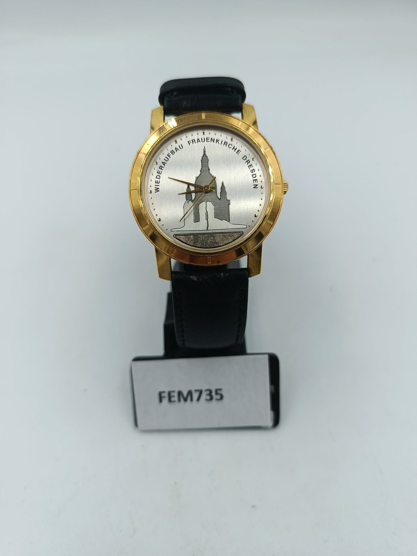 Armbanduhr Frauenkirche Dresden 1999 Goldfarben mit Lederband