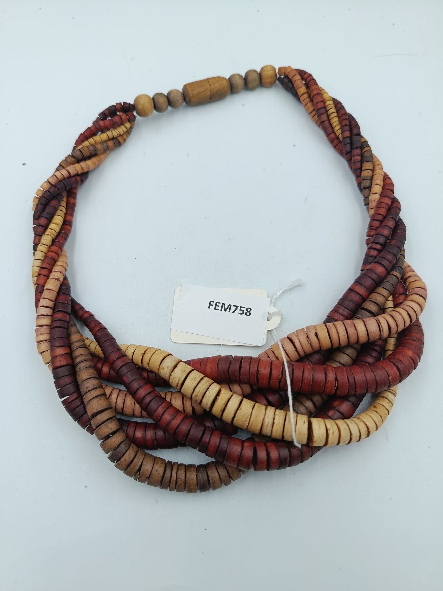 Halskette aus Holzscheiben Naturfarben