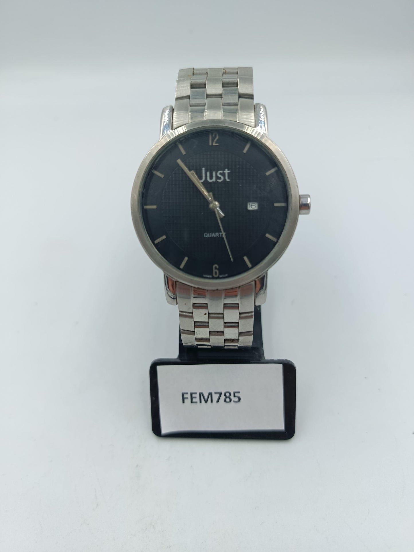 Just Herrenuhr silberfarben mit schwarzem Zifferblatt und Datumsanzeige