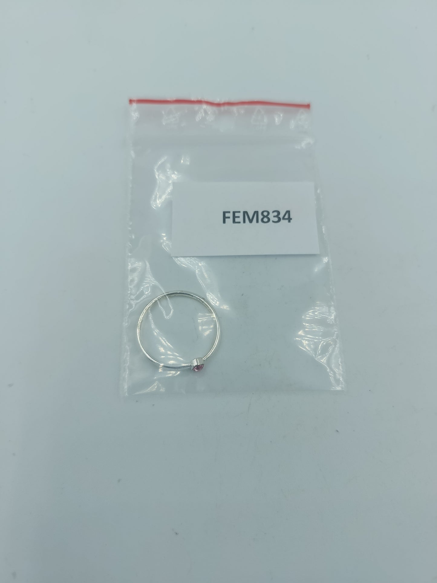 Feiner silberfarbener Ring mit rosa Stein Größe 54