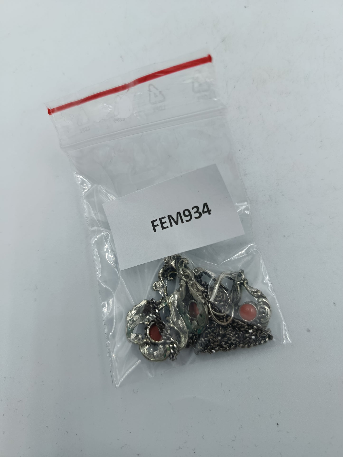 Schmuckset Silber 835/925 mit Koralle Kette und Ohrringe Vintag