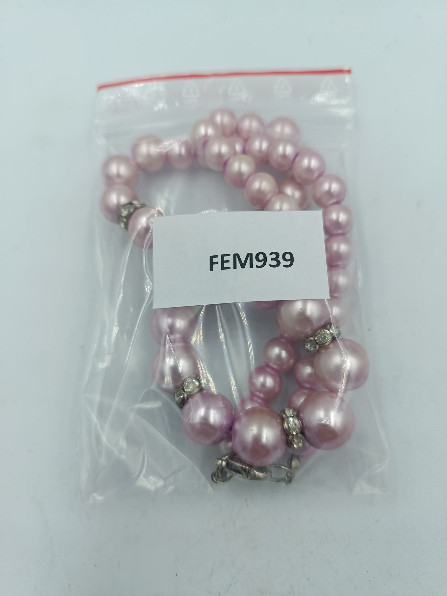 Rosa Perlenkette mit Strass Zwischenelementen 48cm Elegant Vintage