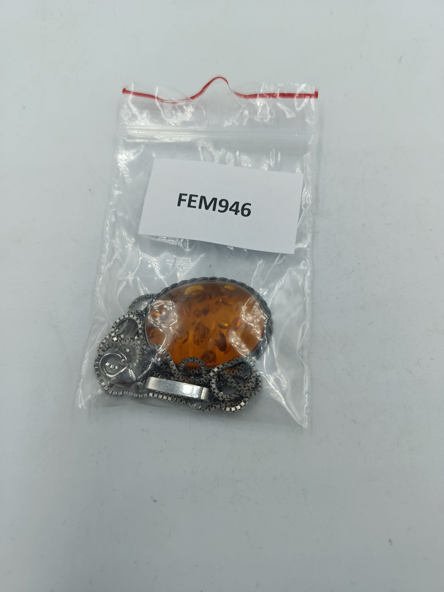 Silberkette mit Bernstein Anhänger Vintage Schmuck