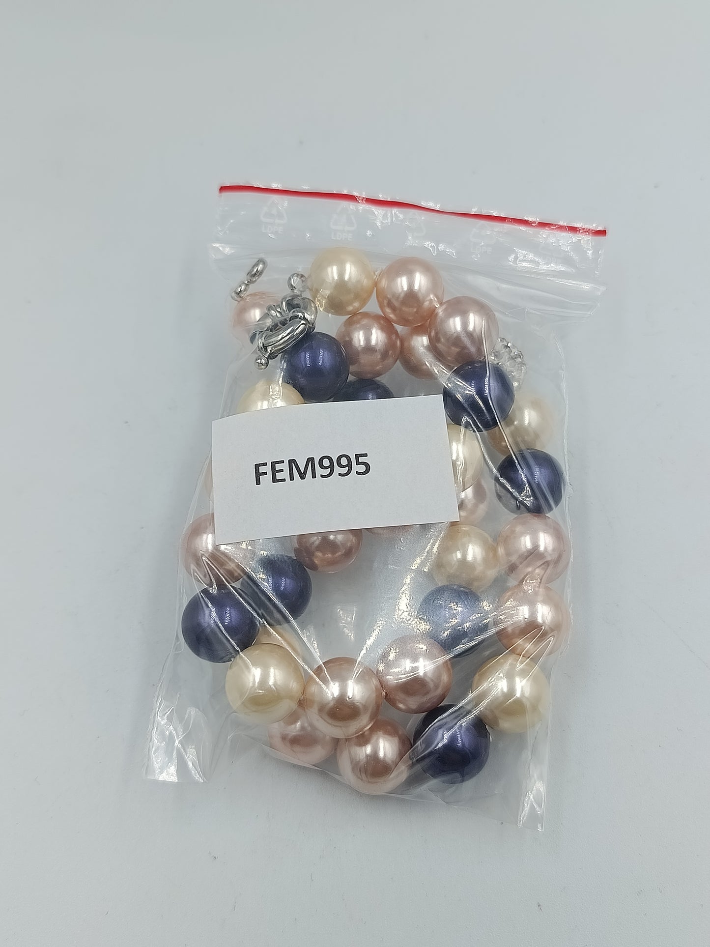 Halskette mit Perlen in Creme Rosa Blau und Strass Kugel eleganter Schmuck