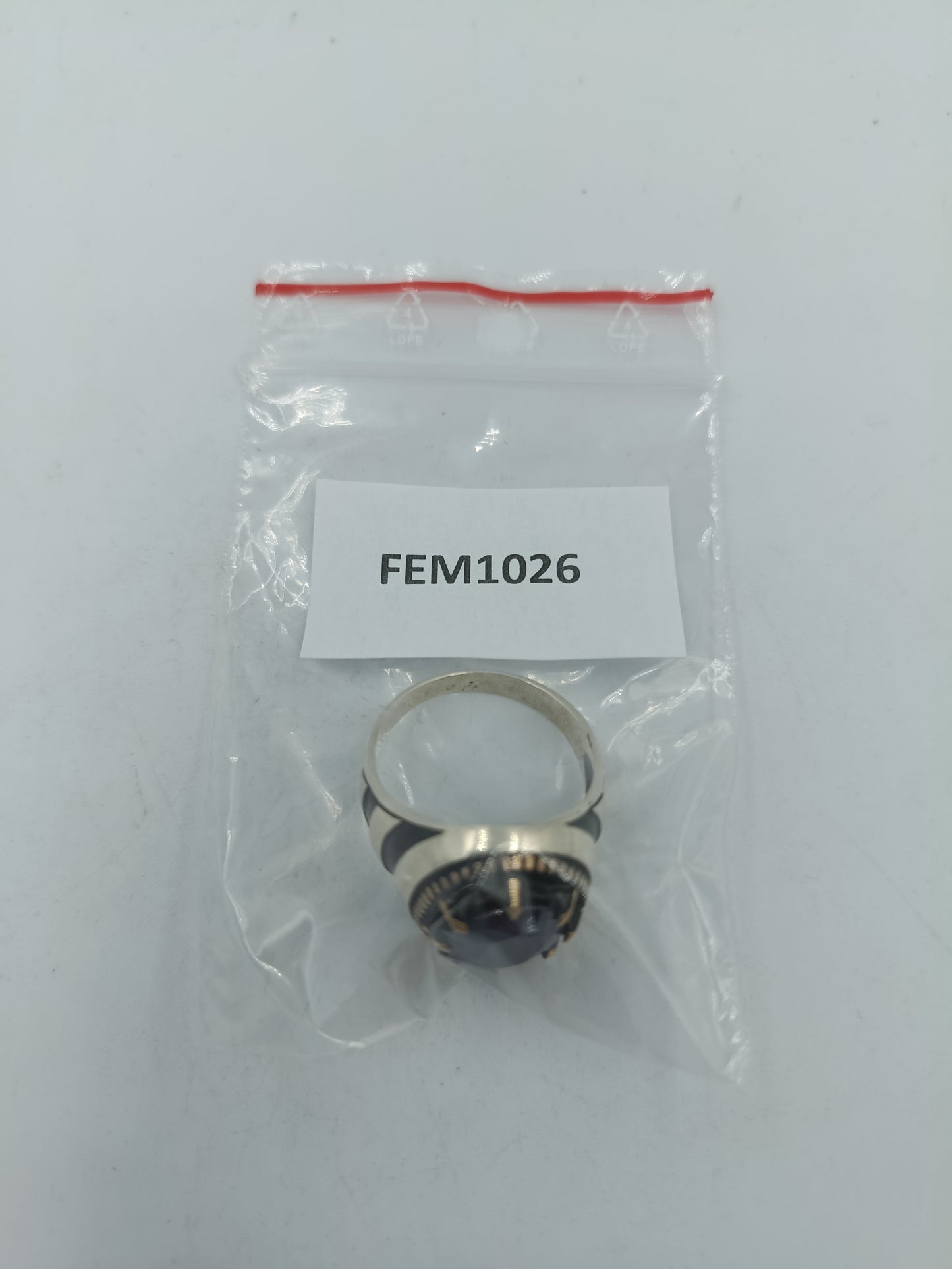 Silber Herrenring Lila Stein Antik Stil Gold Akzent Gr62 Elegant