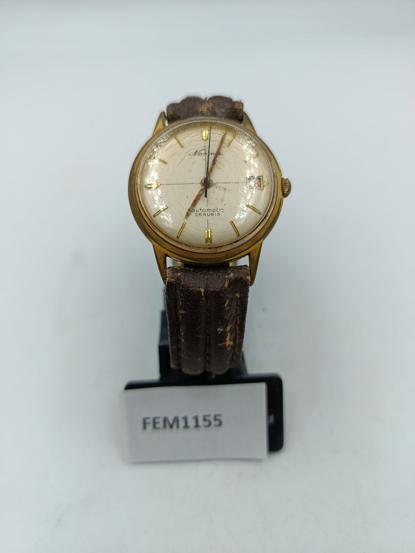 Vintage Automatik Uhr Norm 25 Rubis Herren Armbanduhr Goldton Lederband