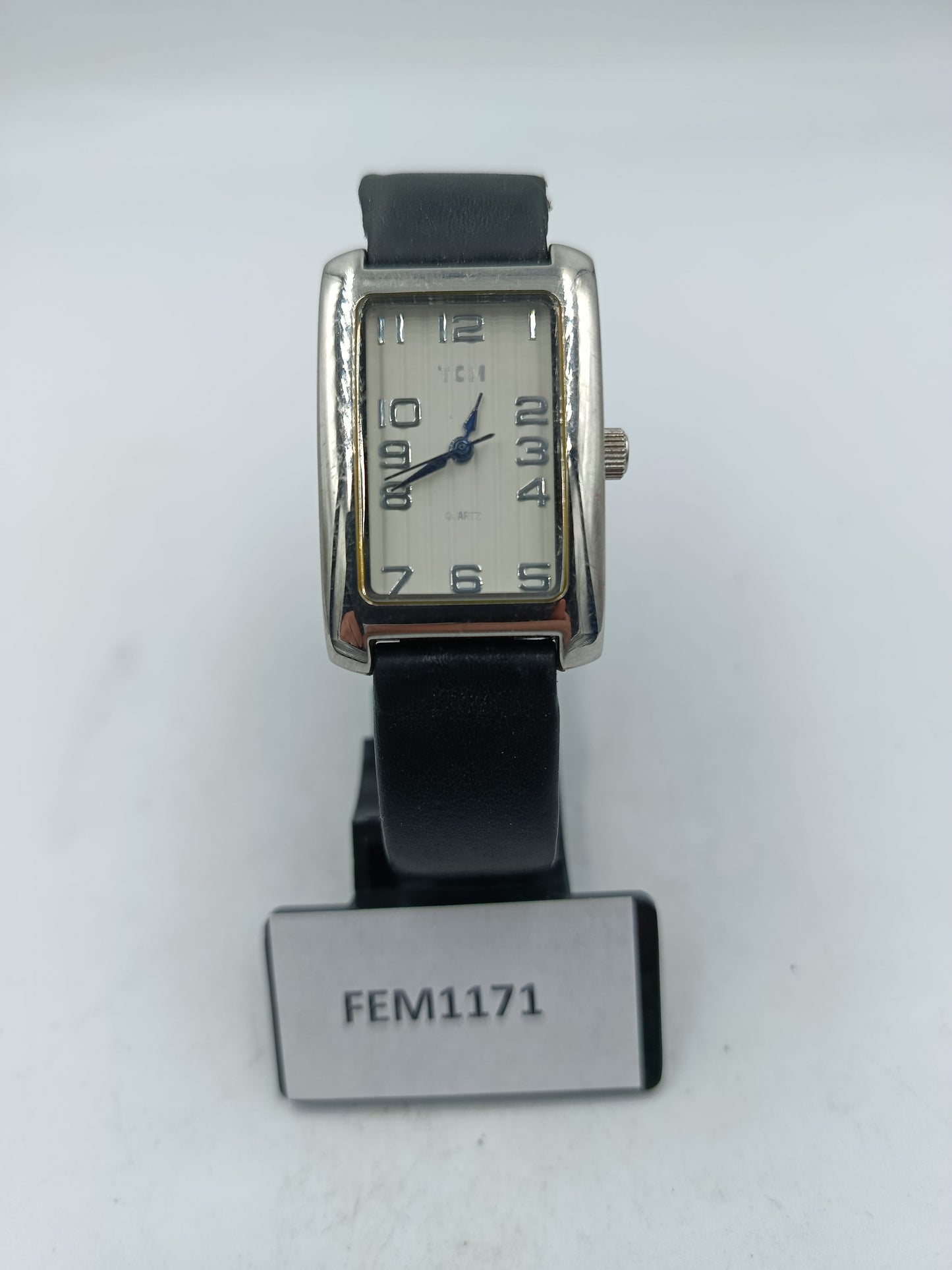 TCM rechteckige Quartz Armbanduhr mit schwarzem Lederband