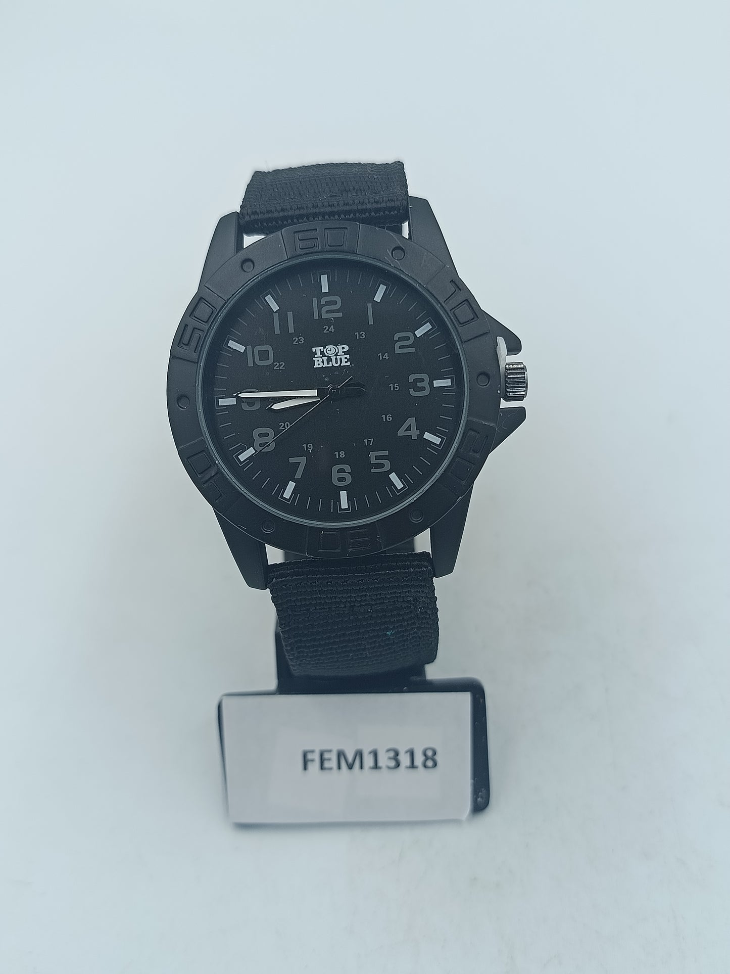 Analoge Armbanduhr Top Blue mit sportlichem schwarzem Design und Stoffarmband