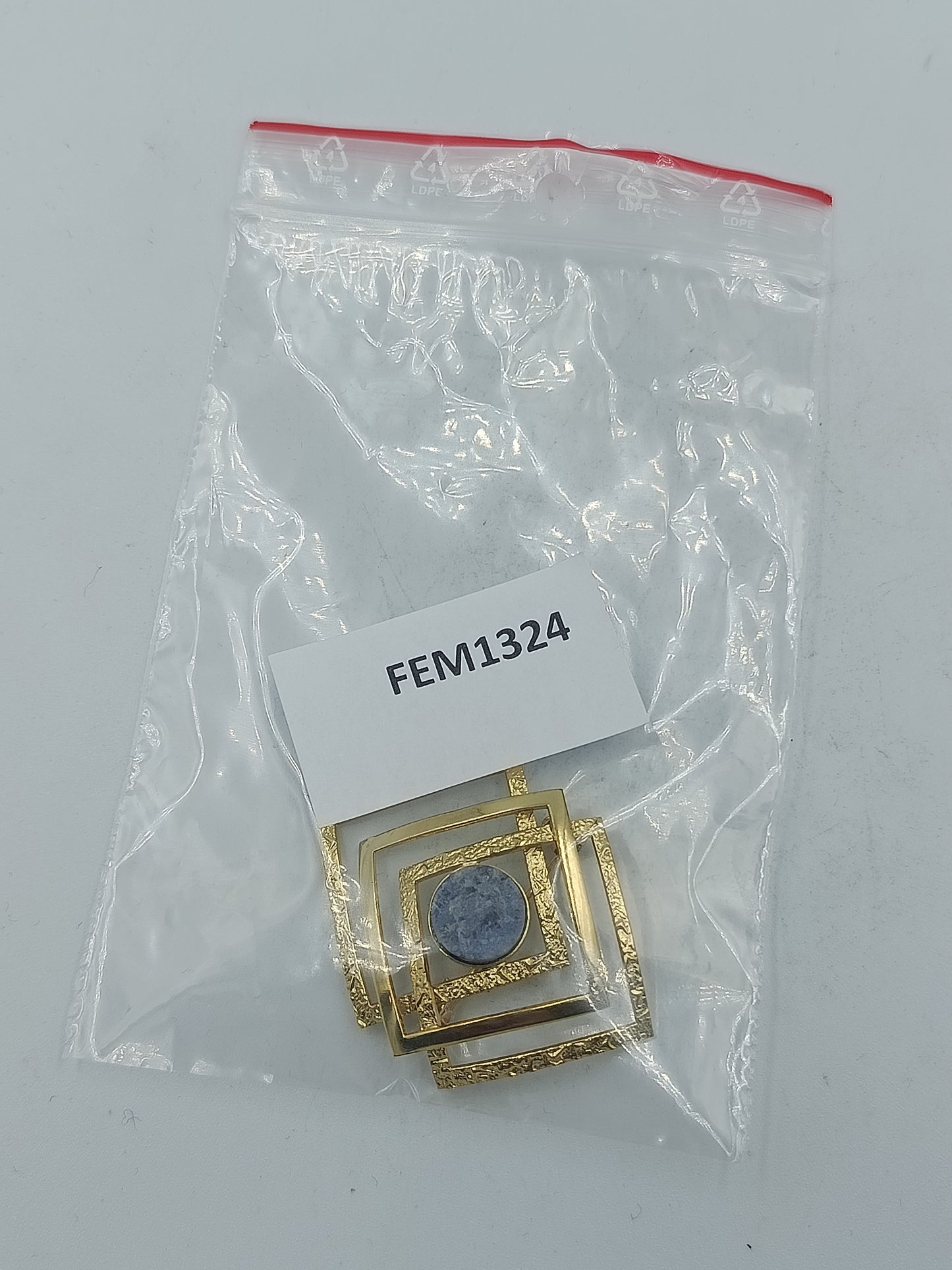 Geometrische Schmuckbrosche goldfarben mit Naturstein und modernem Quadrat Design