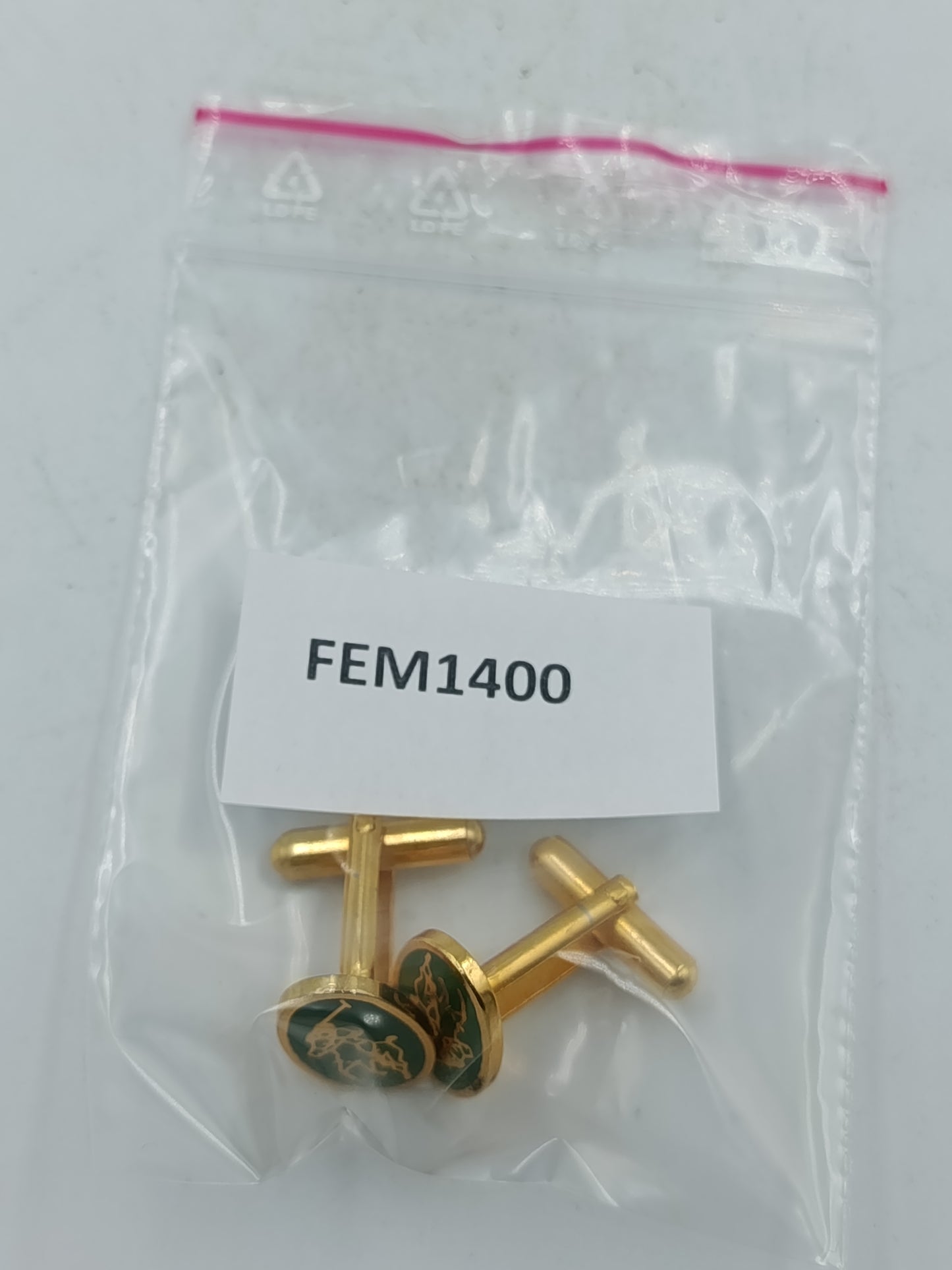 Elegante Manschettenknöpfe goldfarben mit grünem Polospieler Motiv