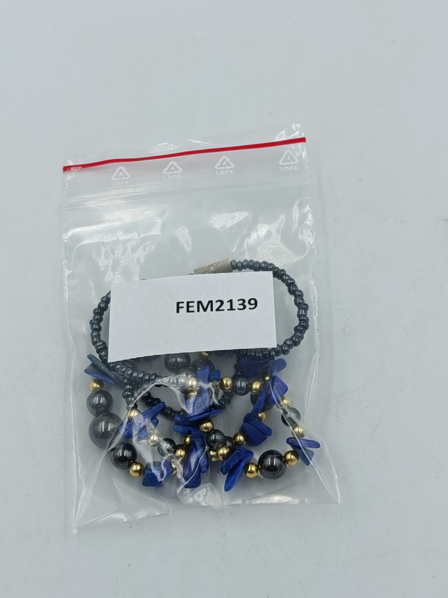 Halskette Lapis Lazuli Hämatit Blau Goldfarben Vintage Stil