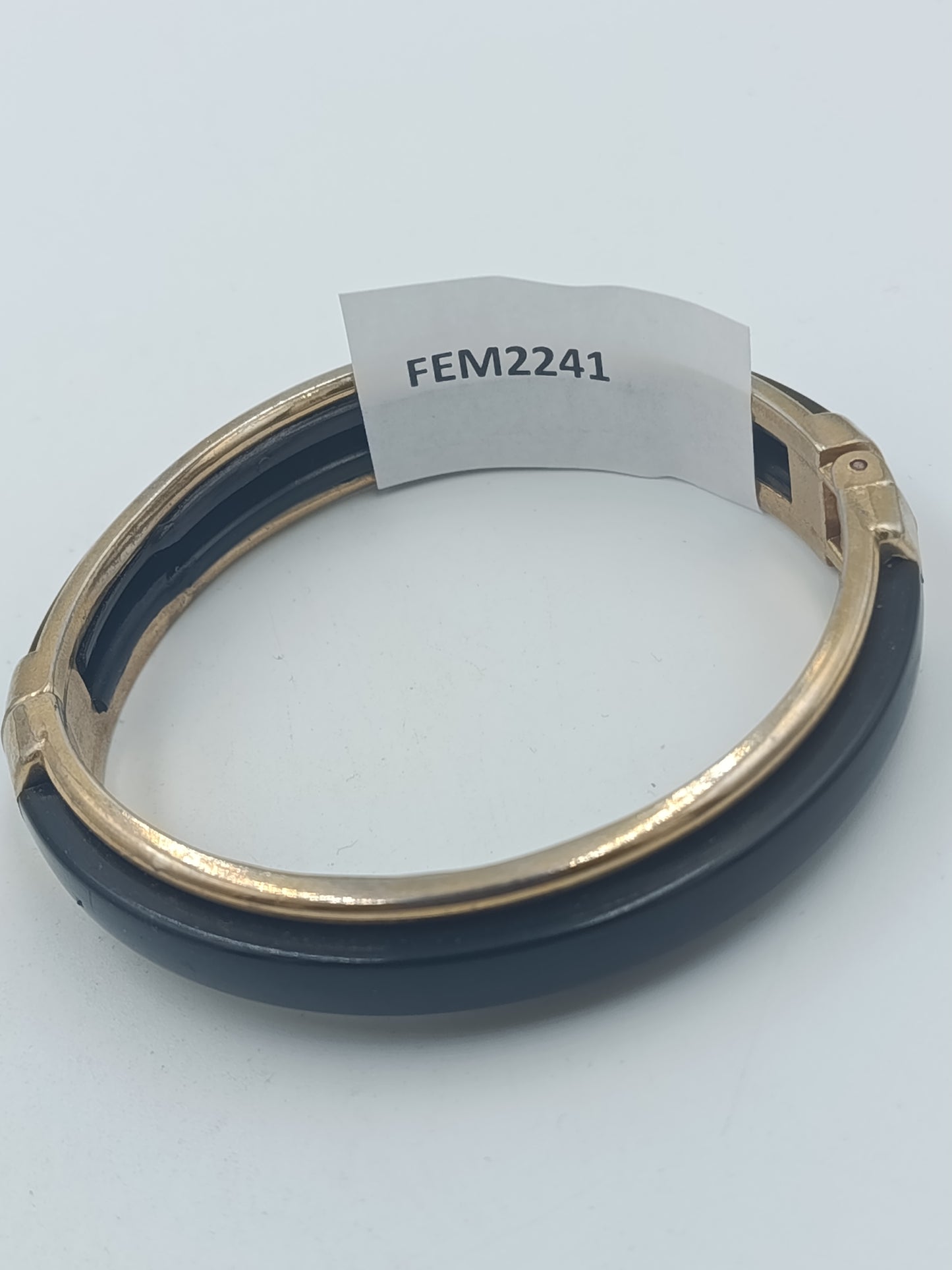 Schlichtes Vintage Armreif Schwarz Gold Klappverschluss Bangle 7 cm