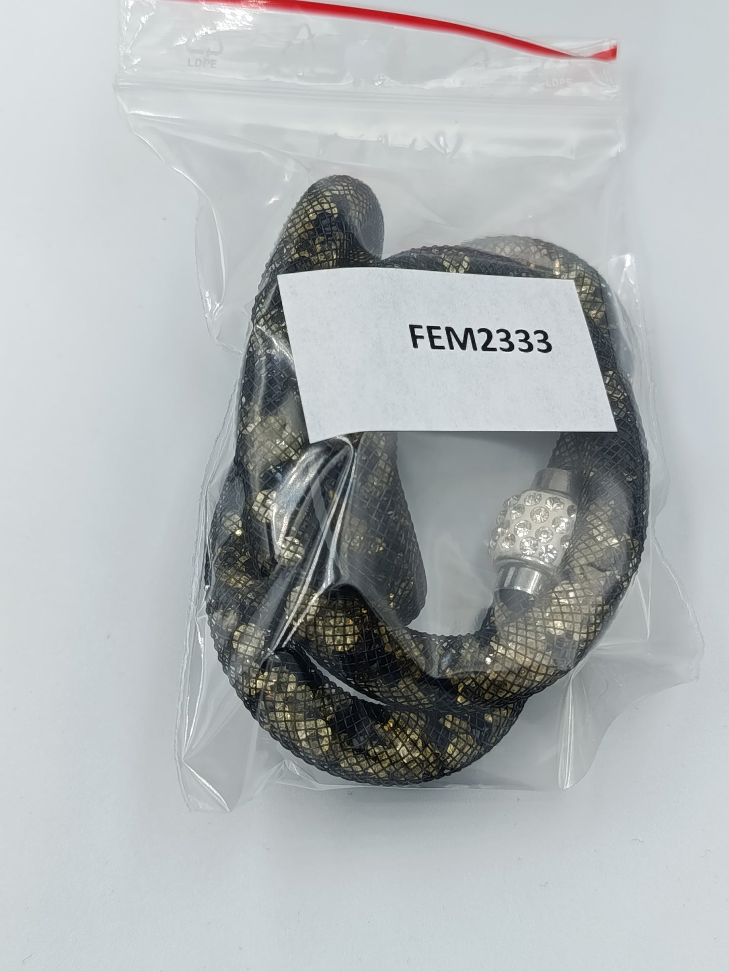 Statement Kette Schwarz Gold Netzoptik Strass Magnetverschluss 51 cm