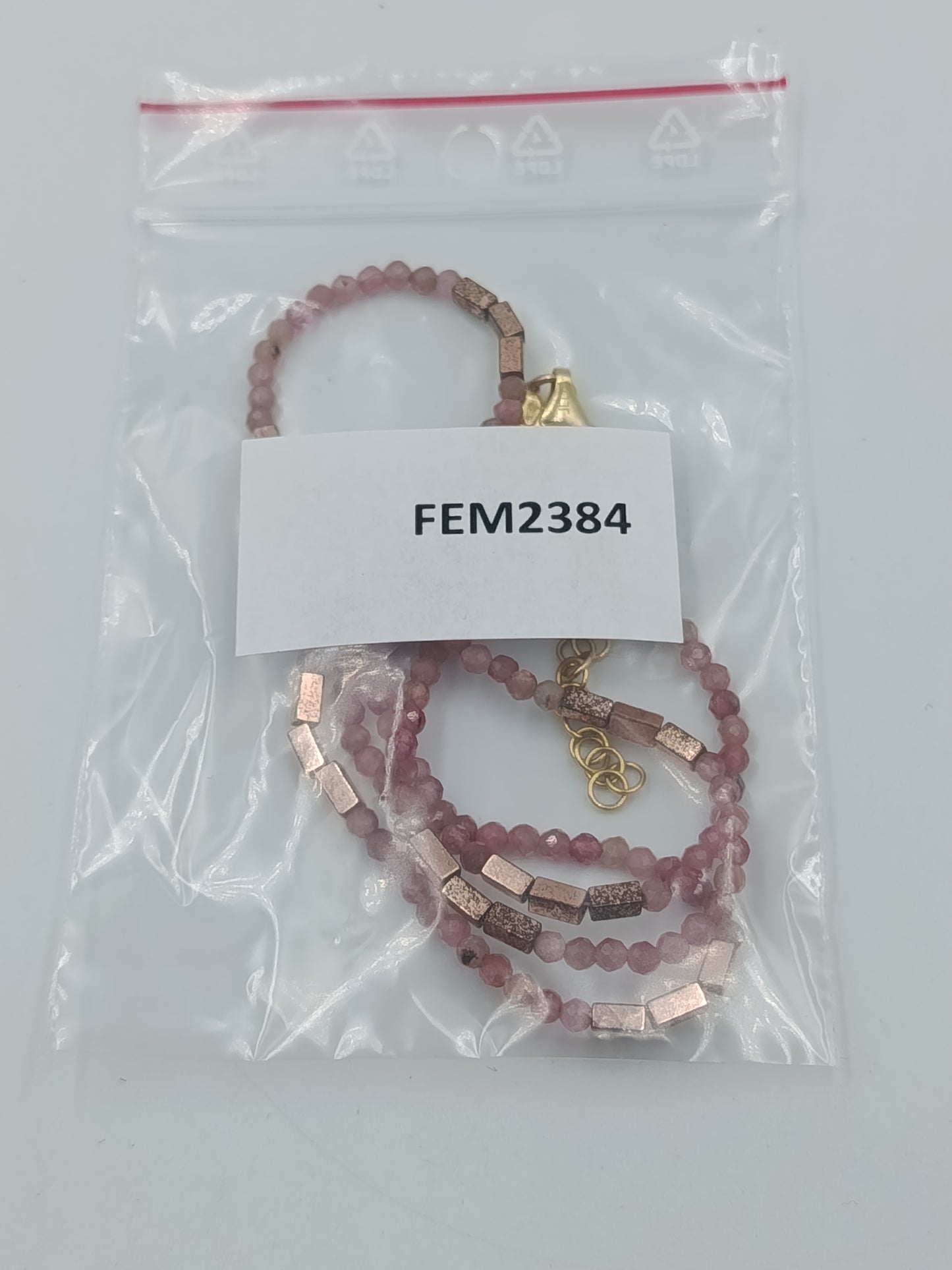 Zarte Edelstein Kette rosa mit 925 Silber vergoldet 51 cm
