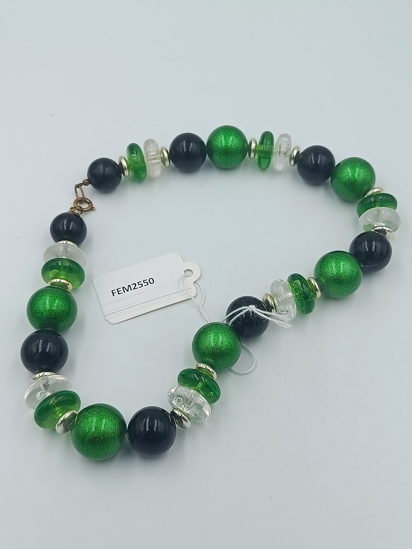 Statement Kette Grün Schwarz – Große Perlenkette Retro Design