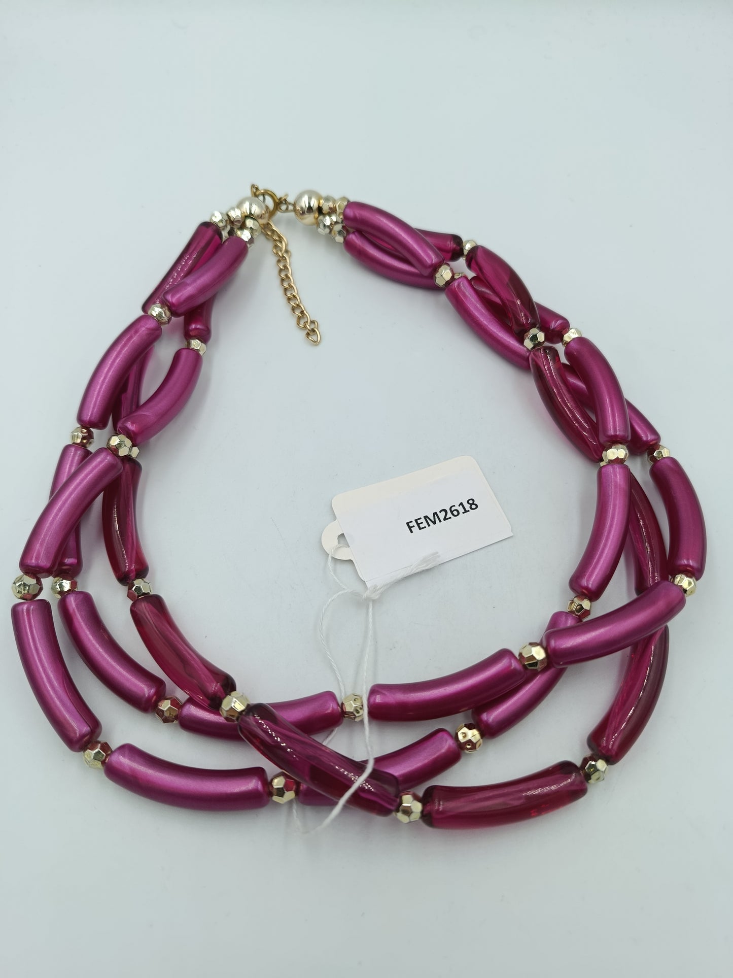 Auffällige Mehrreihige Statement Kette Pink – 53 cm