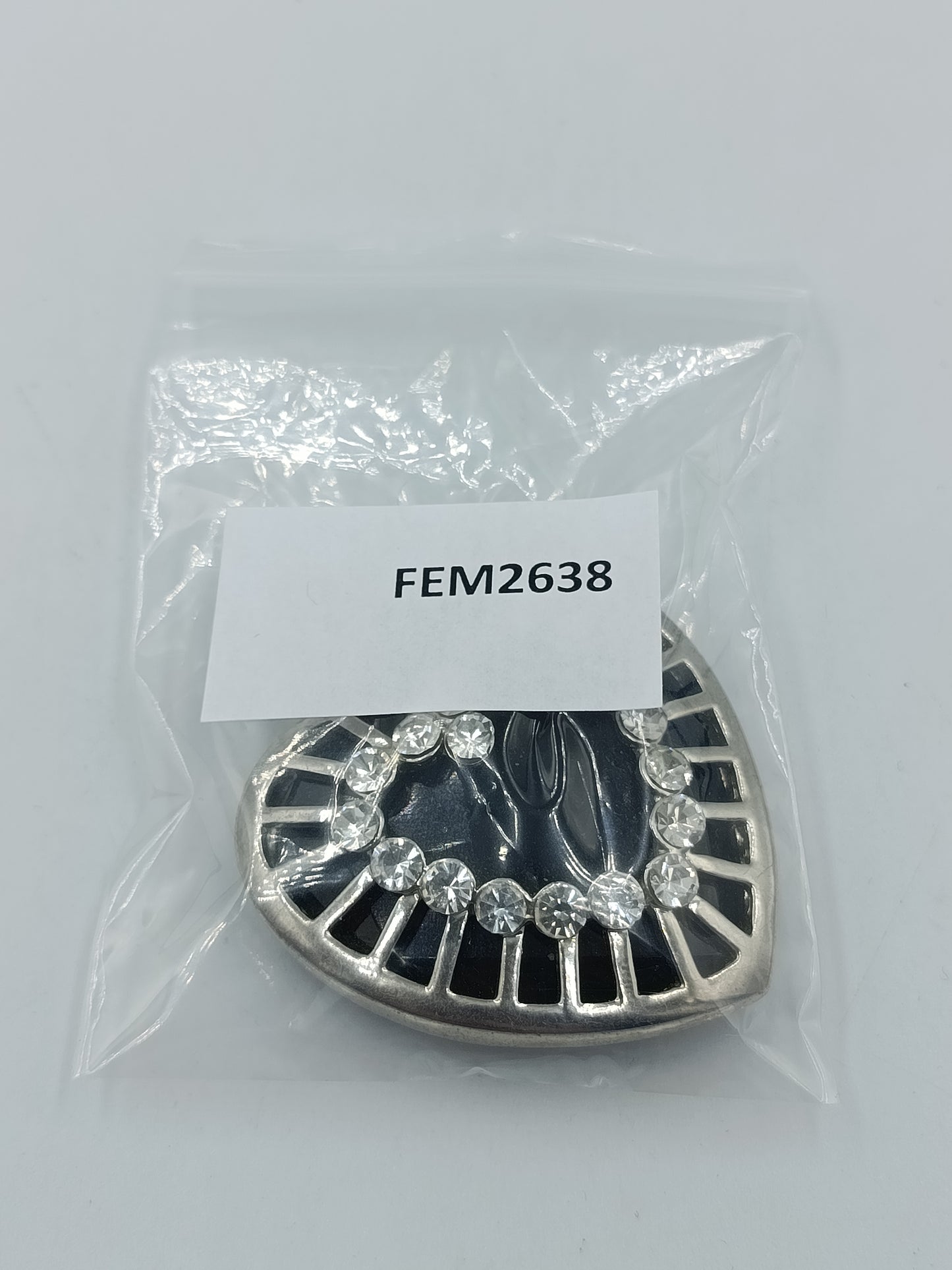 Vintage Herz Anhänger Silberfarben mit Strass und Schwarzem Stein