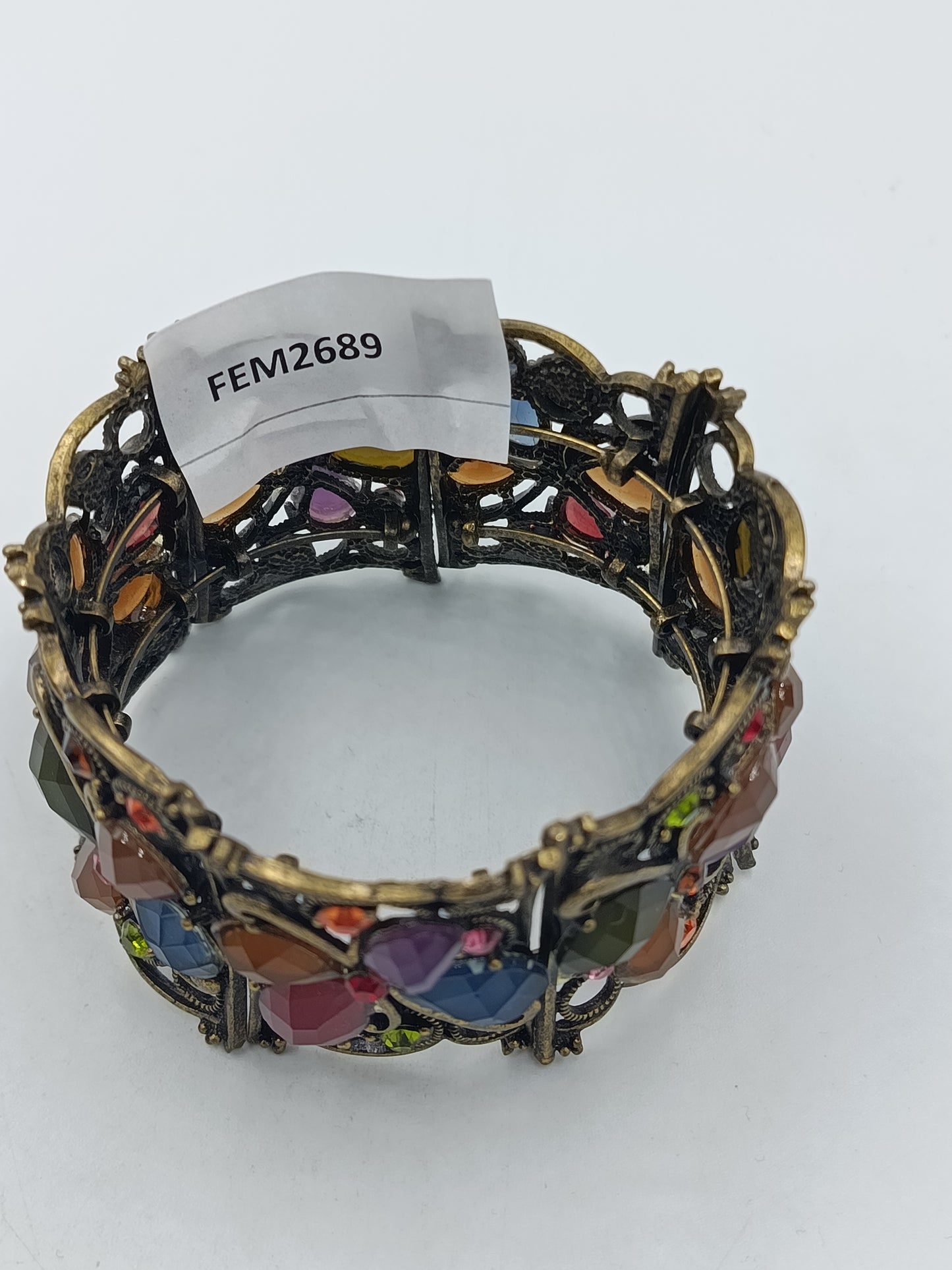 Vintage Armreif Strass Kristalle Bunt Elastisch