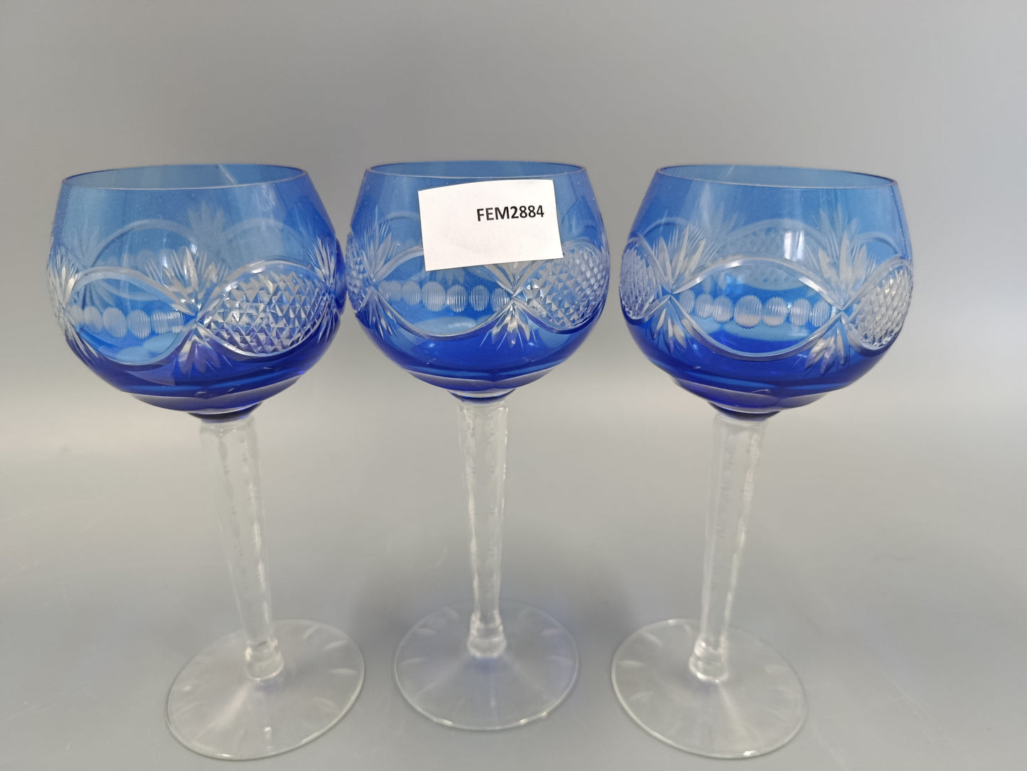 Edle Kristall Römer Gläser Blaues Überfangglas mit Feinschliff 3er Set