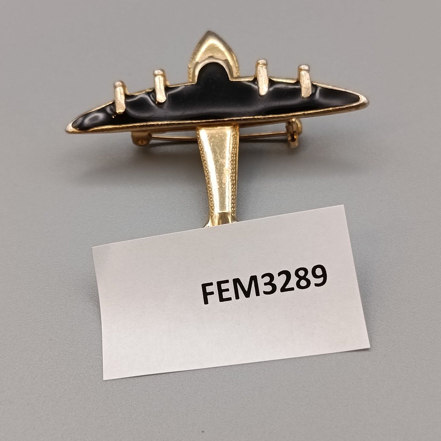 Elegante Flugzeug Brosche in Gold und Schwarz Vintage