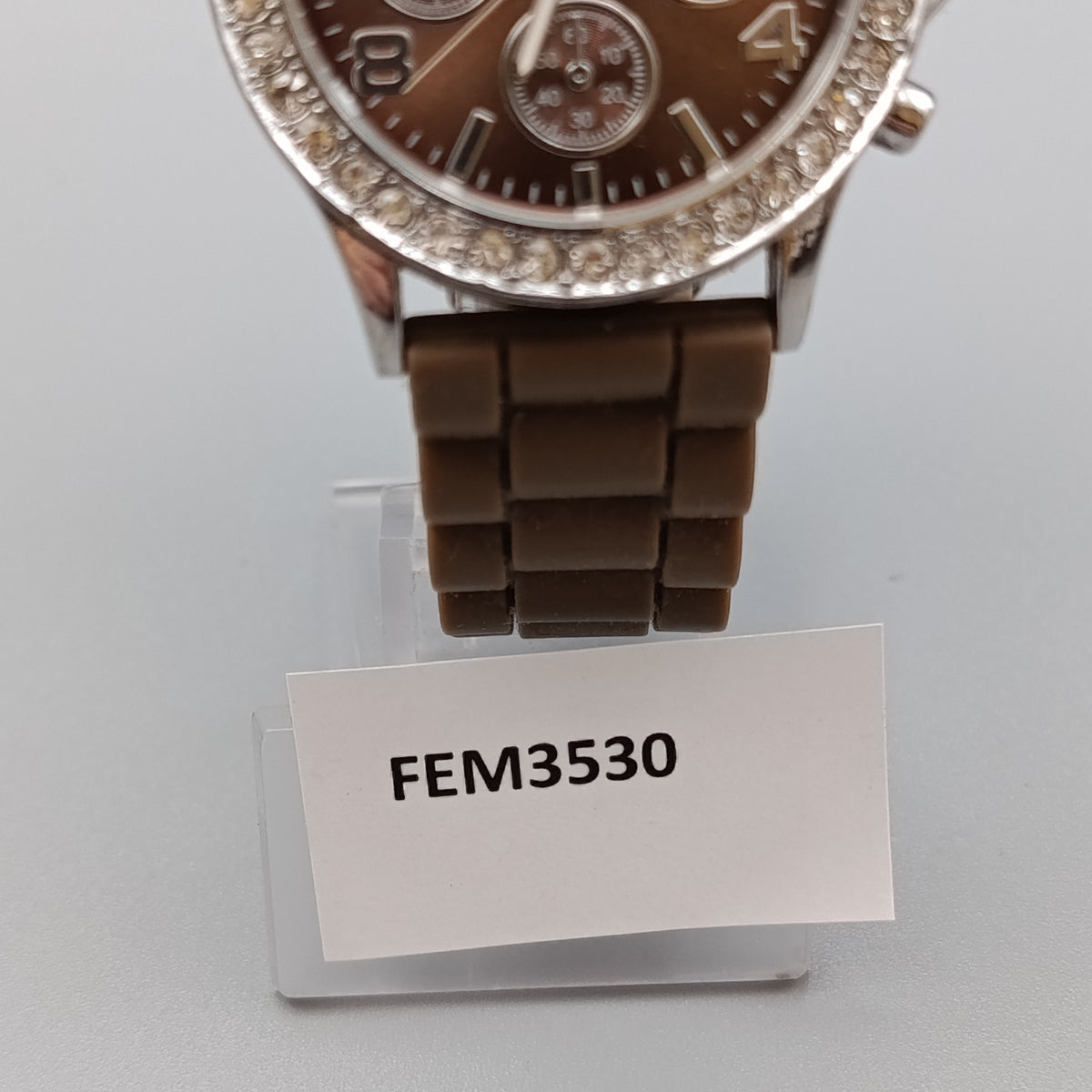 Moderne Best Times Damen Uhr – Braun mit Strasssteinen