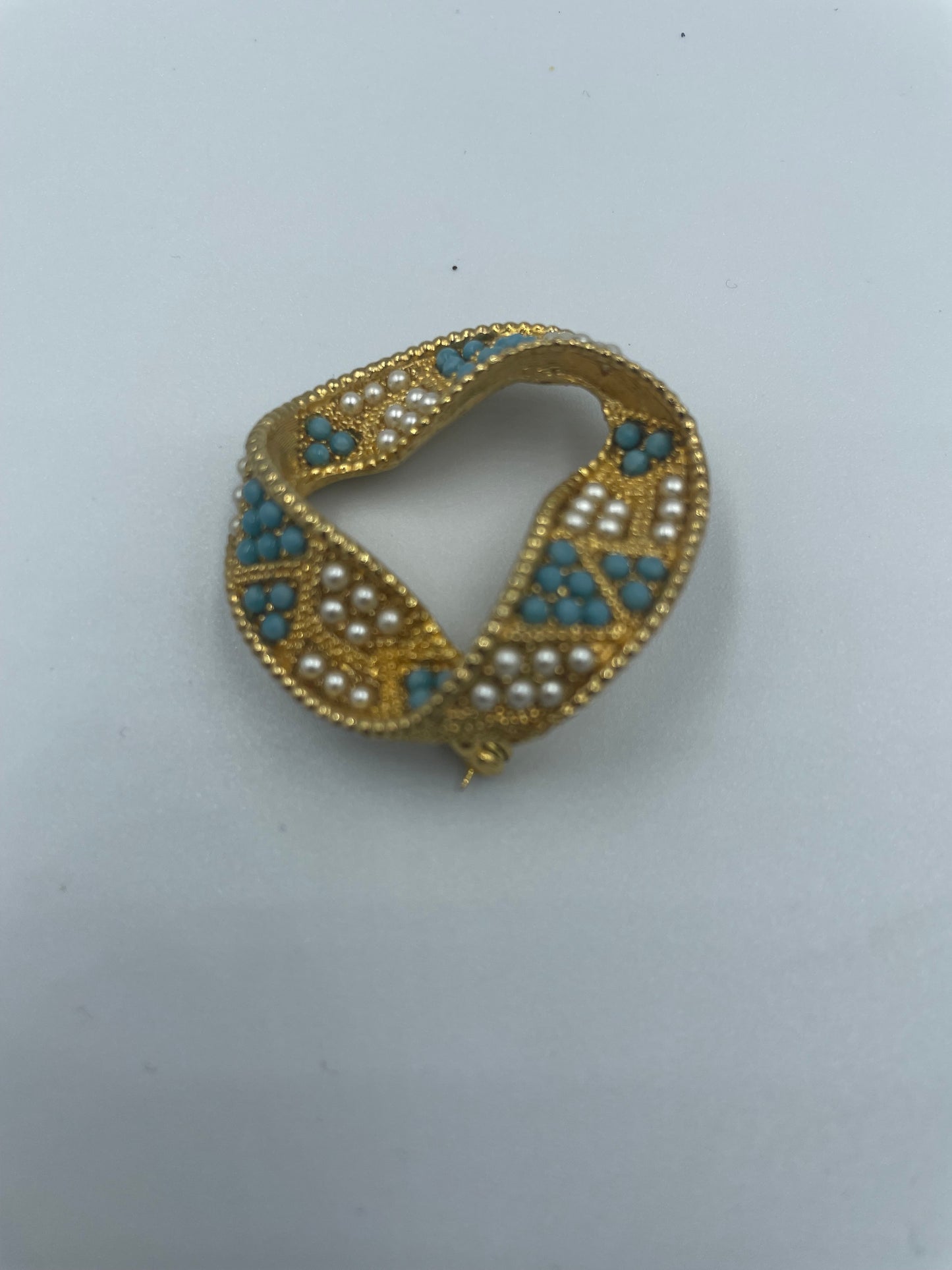 Brosche Nadel Türkis und Perle vergoldet