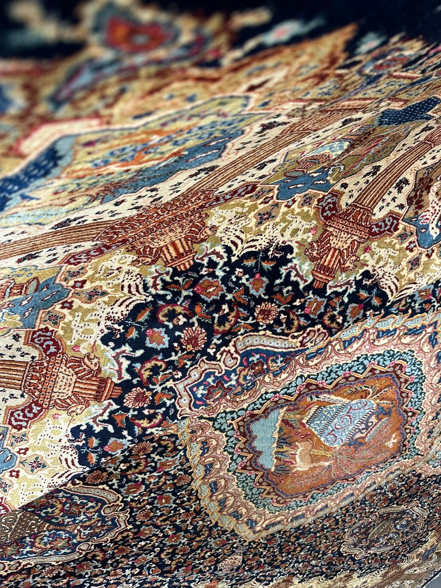 Orientteppich handgeknüpft Bilder Vasen Kaschmar Unikat 390x295 cm