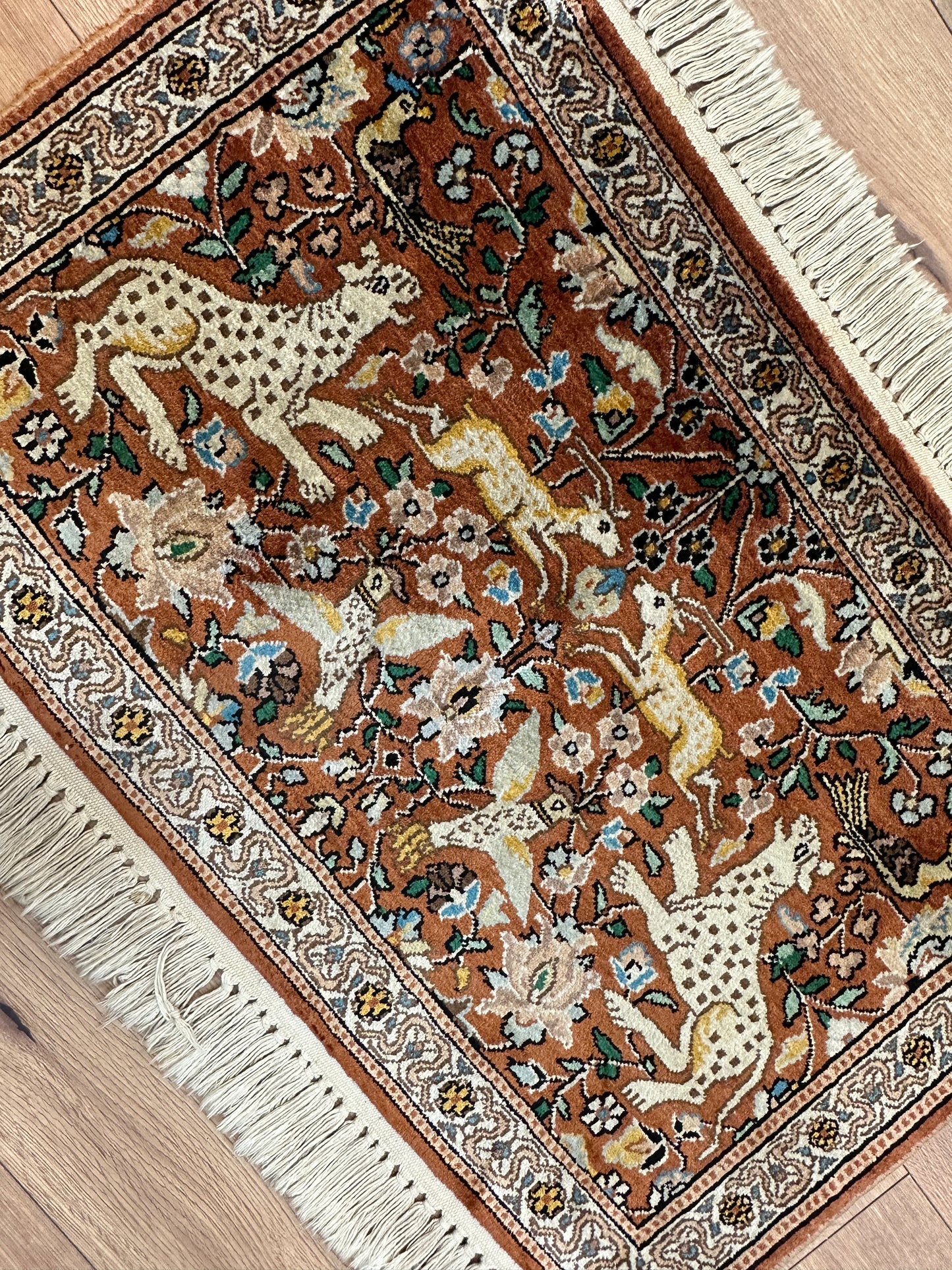 Handgeknüpfter Orientteppich Kaschmir Ghom Seidenteppich 50x75cm