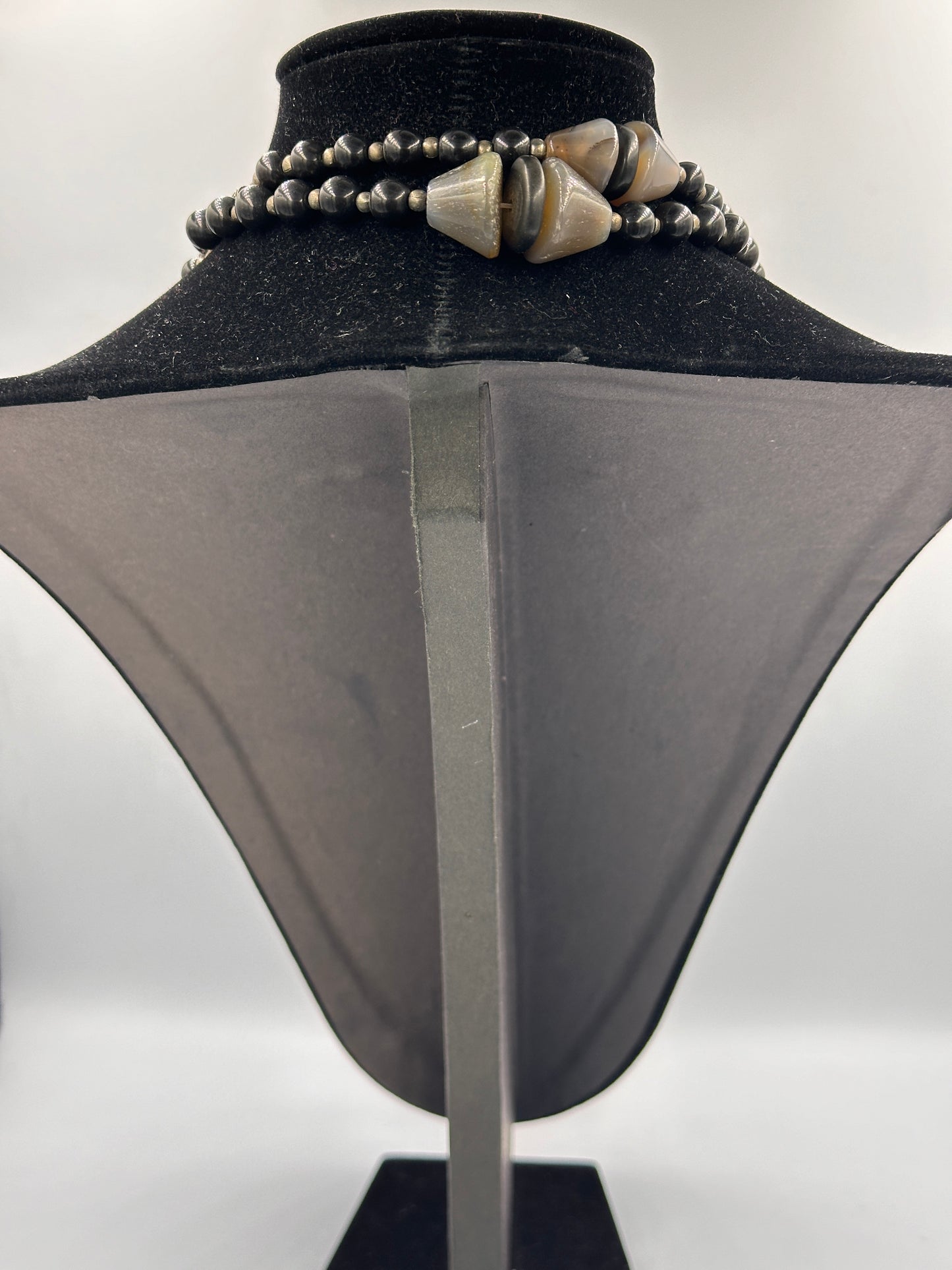 Vintage Afrika Perlenkette mit Onyx und Marmor