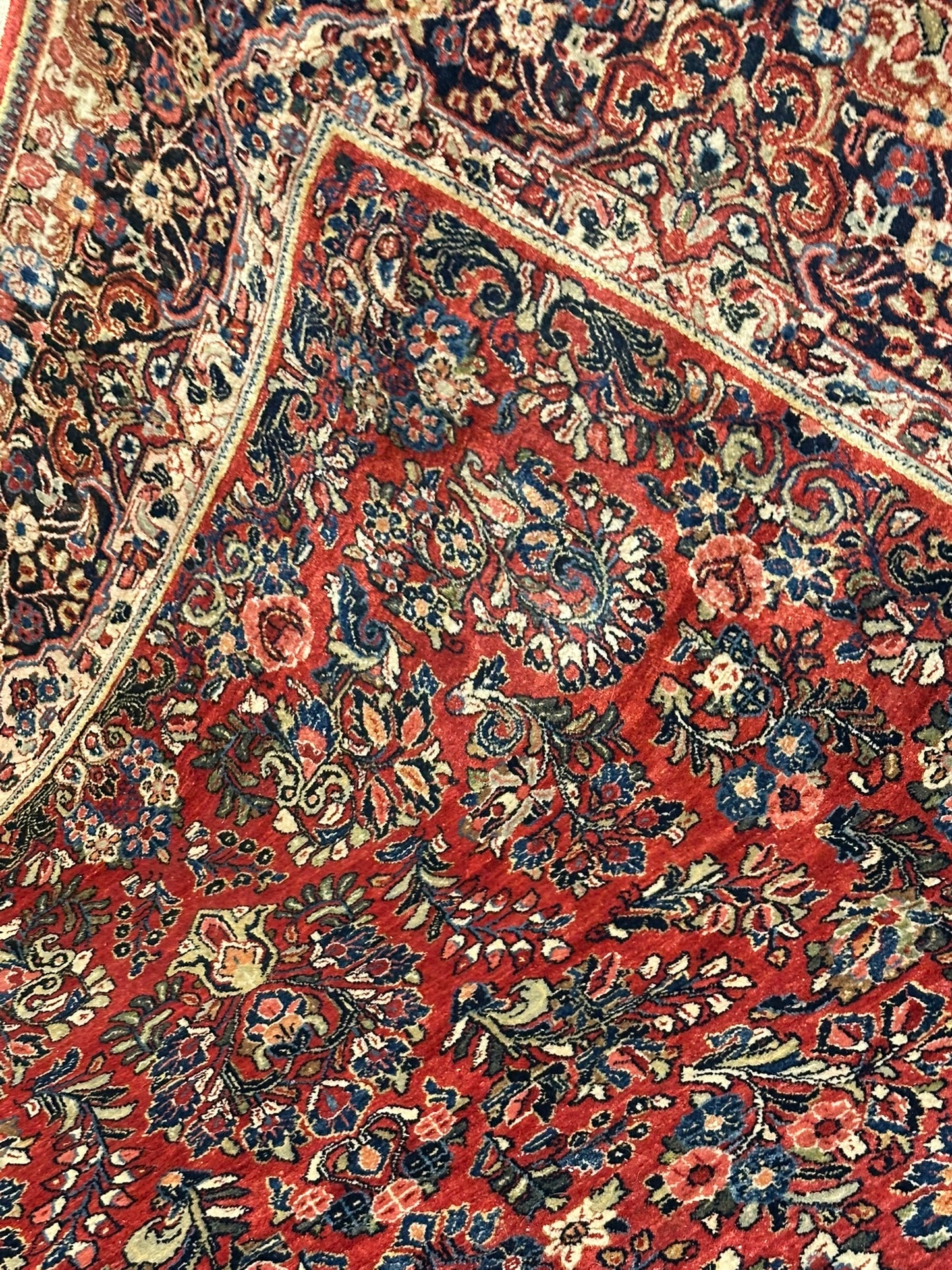 Antik Orientteppich handgeknüpft Sarough Wolle Naturfarben 315x235 cm