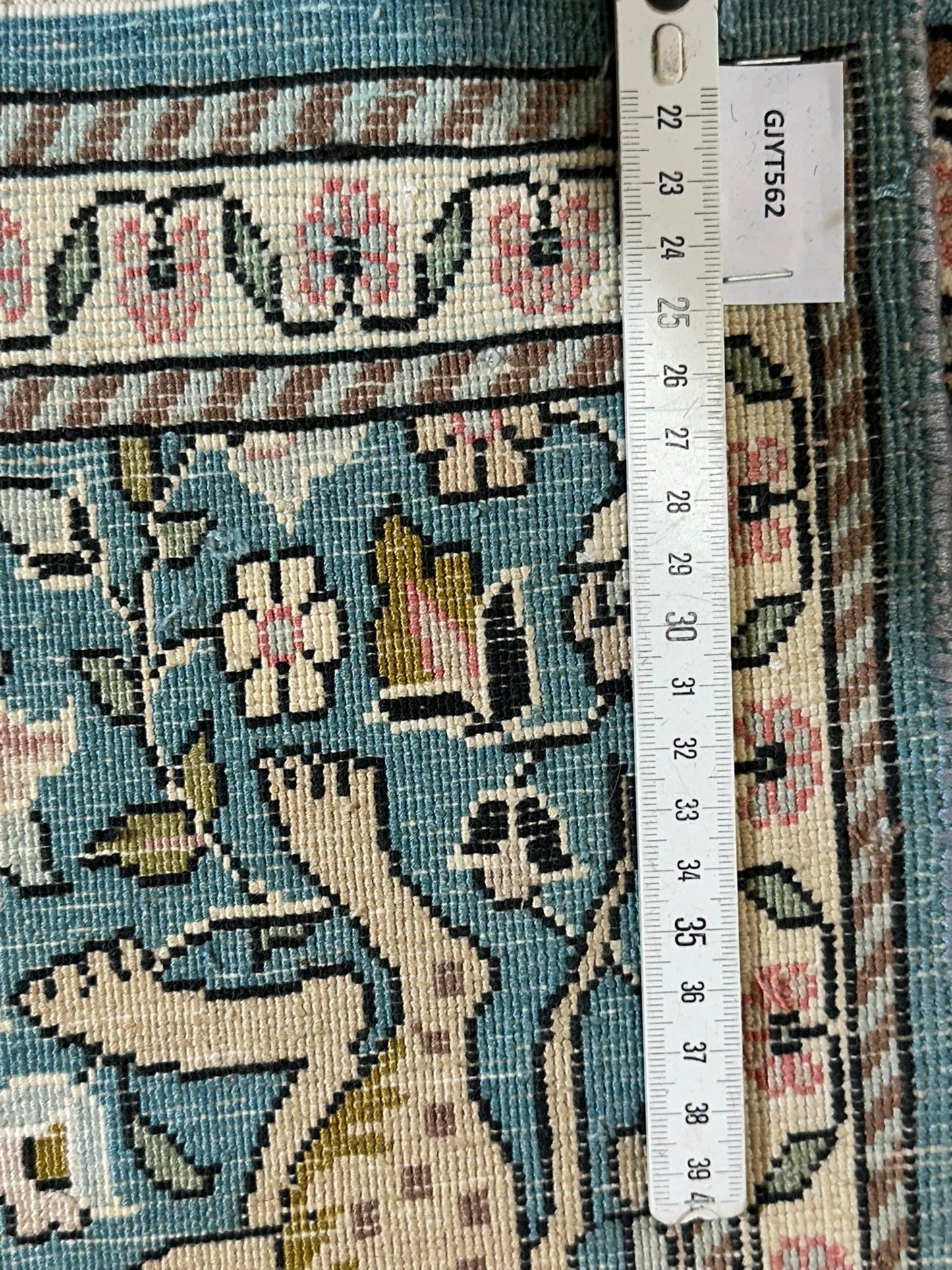 Orientteppich handgeknüpft Ghom / Kaschmir Seide Jagdmotiv 120x50 cm