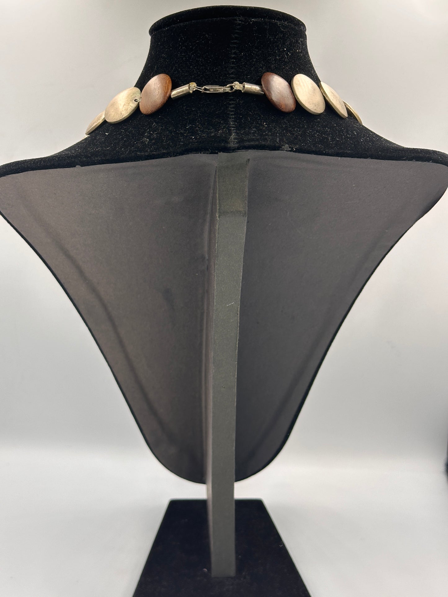 Antike Linsen Halskette mit 925er Silberverschluss und Silber-Holz Linsen