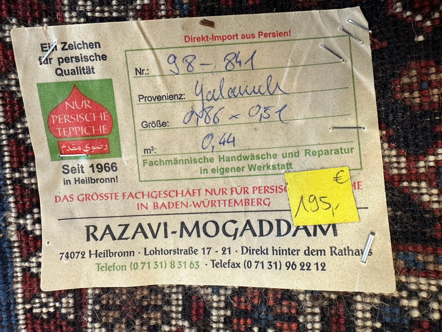 Handgeknüpfter Perser Orientteppich - Yalameh, 85x54cm