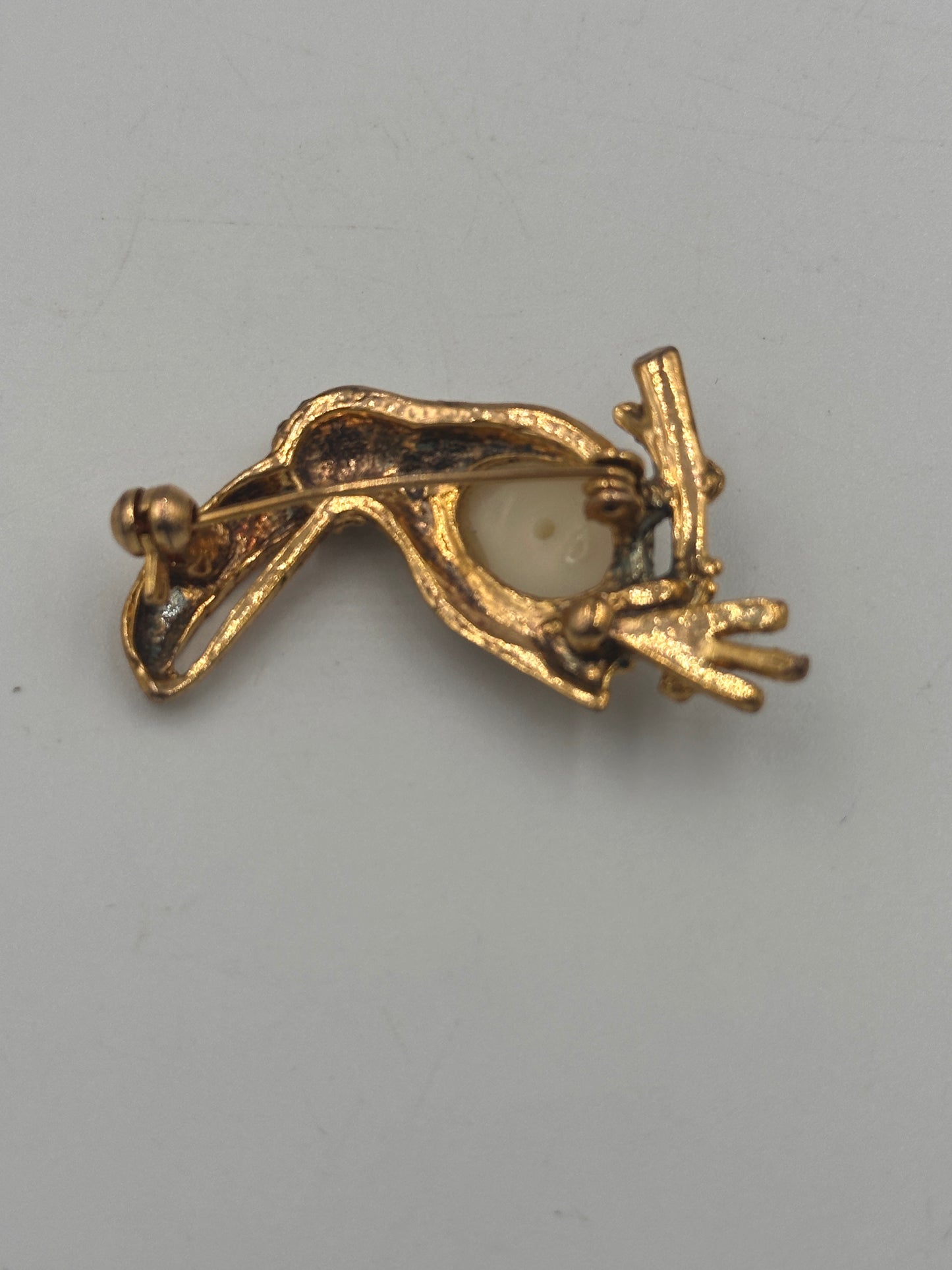 Pelikan Brosche vergoldet mit Strasssteinen