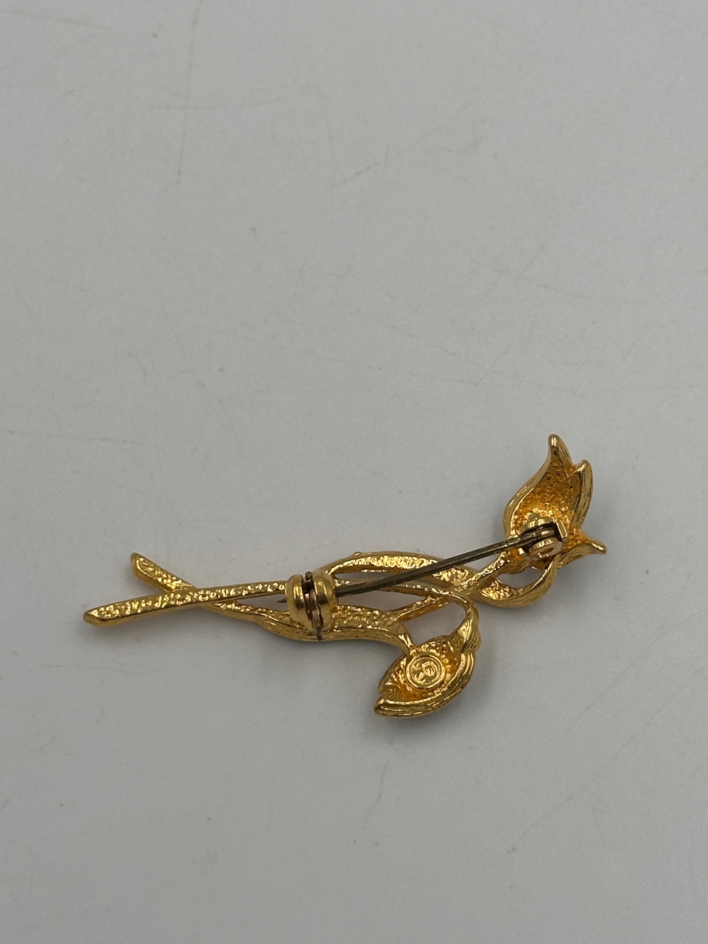 Vintage Grüne Blumen Brosche Vergoldet