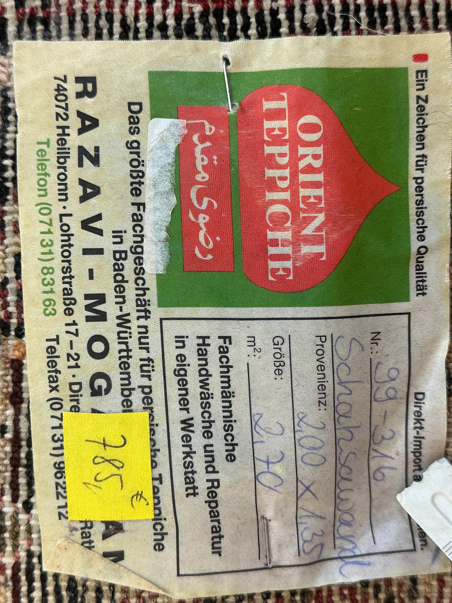 Handgeknüpfter Perser Orientteppich Schahsawand 200x135 cm