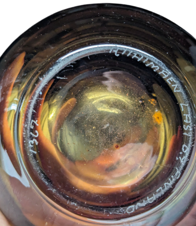 Finnische Designer Glasvase Braun Klarglas mit Gravur Vintage Design